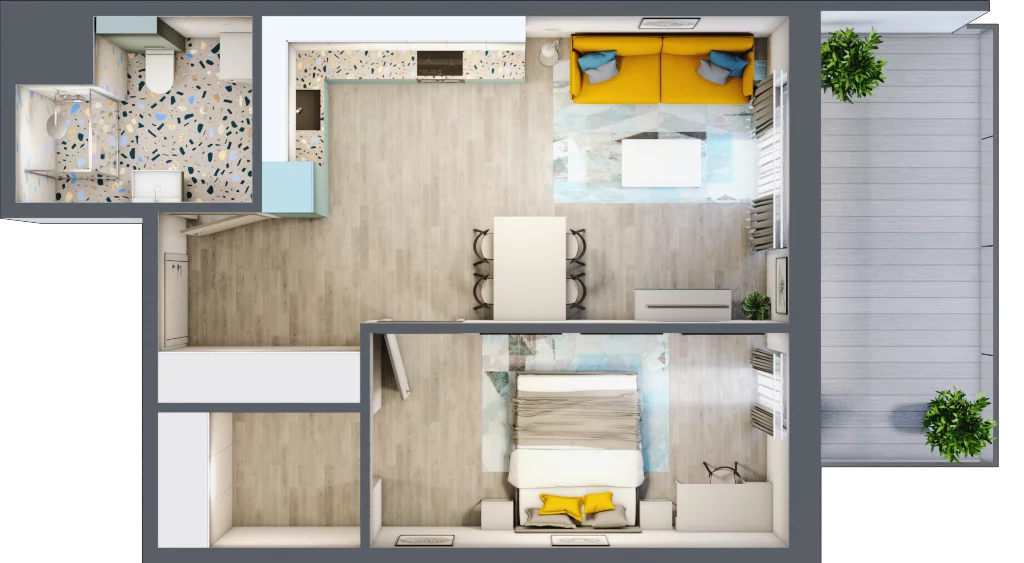 2 pokoje, mieszkanie 48,58 m², piętro 4, oferta nr 4.B43, Panorama 3 Stawy, Katowice, Osiedle Paderewskiego-Muchowiec, Dolina Trzech Stawów, ul. Pułaskiego 23