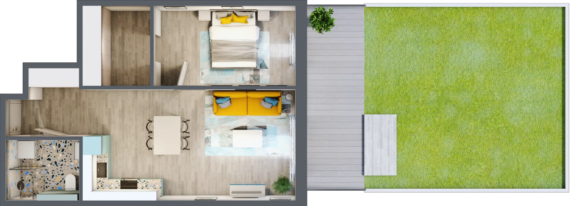 2 pokoje, mieszkanie 52,56 m², piętro 1, oferta nr 1.B11, Panorama 3 Stawy, Katowice, Osiedle Paderewskiego-Muchowiec, Dolina Trzech Stawów, ul. Pułaskiego 23