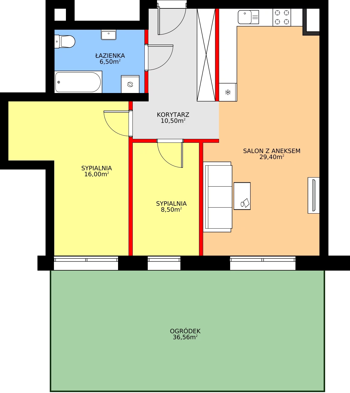 3 pokoje, mieszkanie 72,10 m², parter, oferta nr E1 z wykończeniem, Osiedle Dębowy Park, Siemianowice Śląskie, Bytków, ul. Oświęcimska 7a