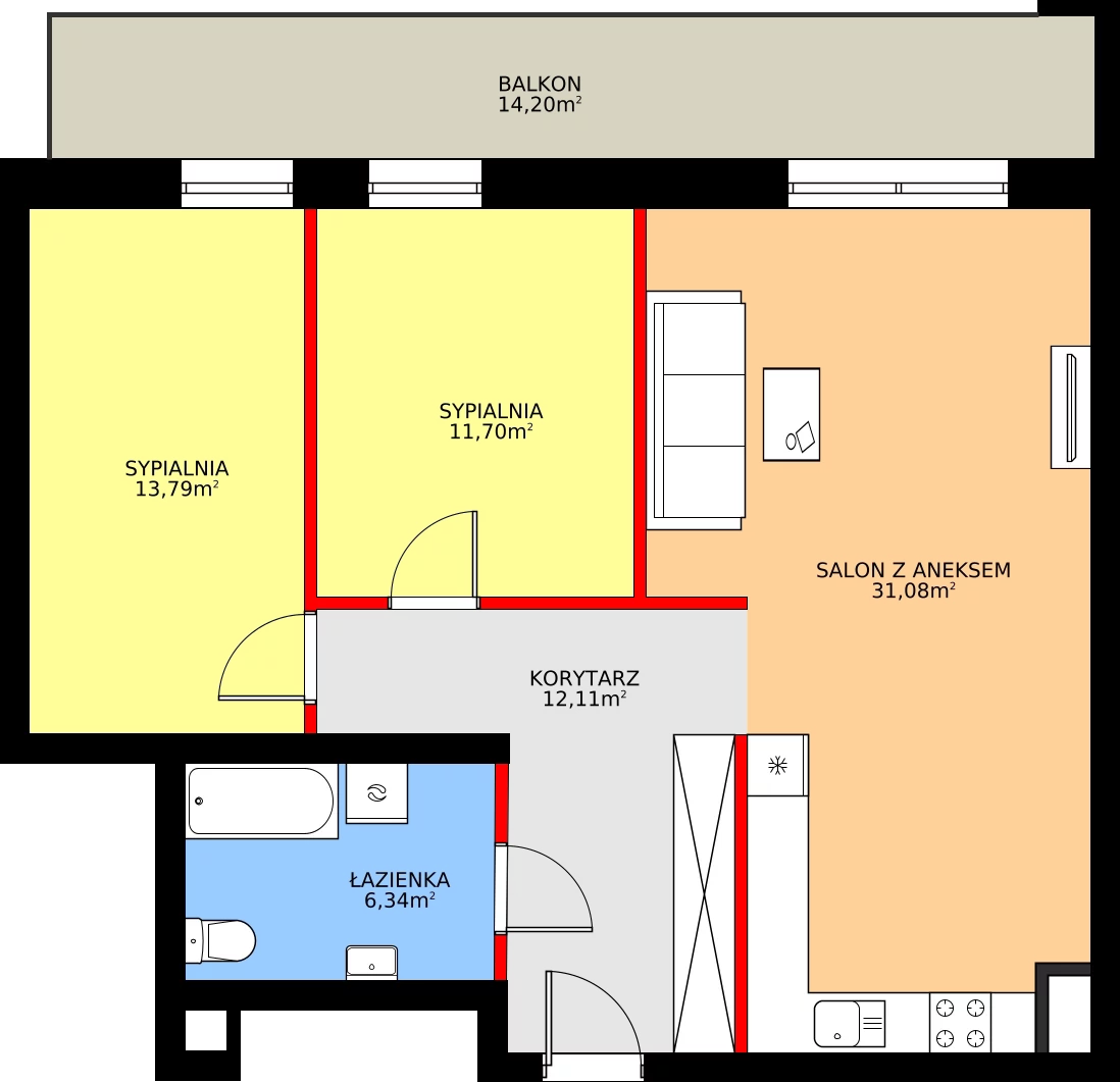 3 pokoje, mieszkanie 77,23 m², piętro 4, oferta nr F42, Osiedle Dębowy Park, Siemianowice Śląskie, Bytków, ul. Oświęcimska 7a