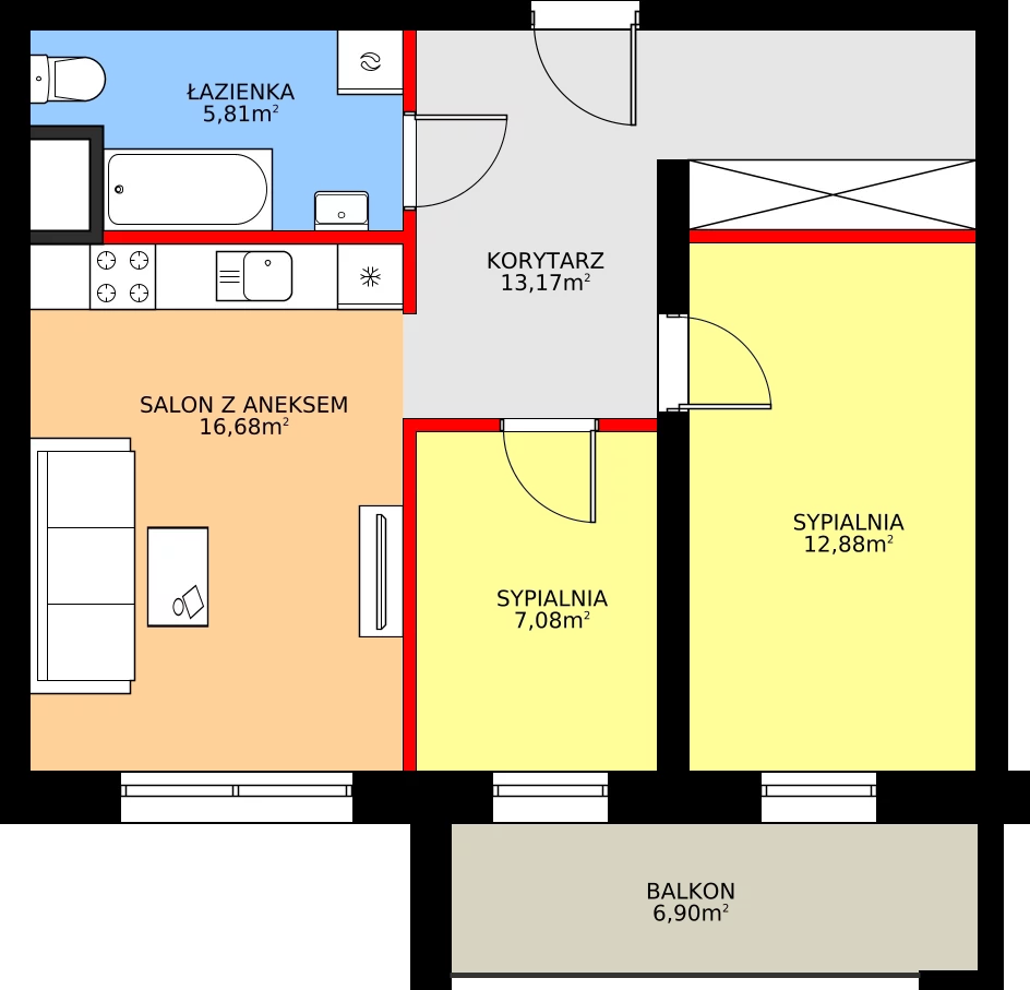 Zalety mieszkania 56.75 m², F26