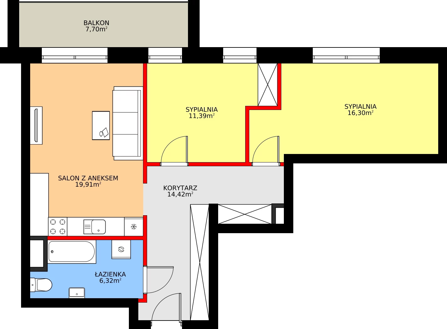 3 pokoje, mieszkanie 70,20 m², piętro 1, oferta nr F21, Osiedle Dębowy Park, Siemianowice Śląskie, Bytków, ul. Oświęcimska 7a