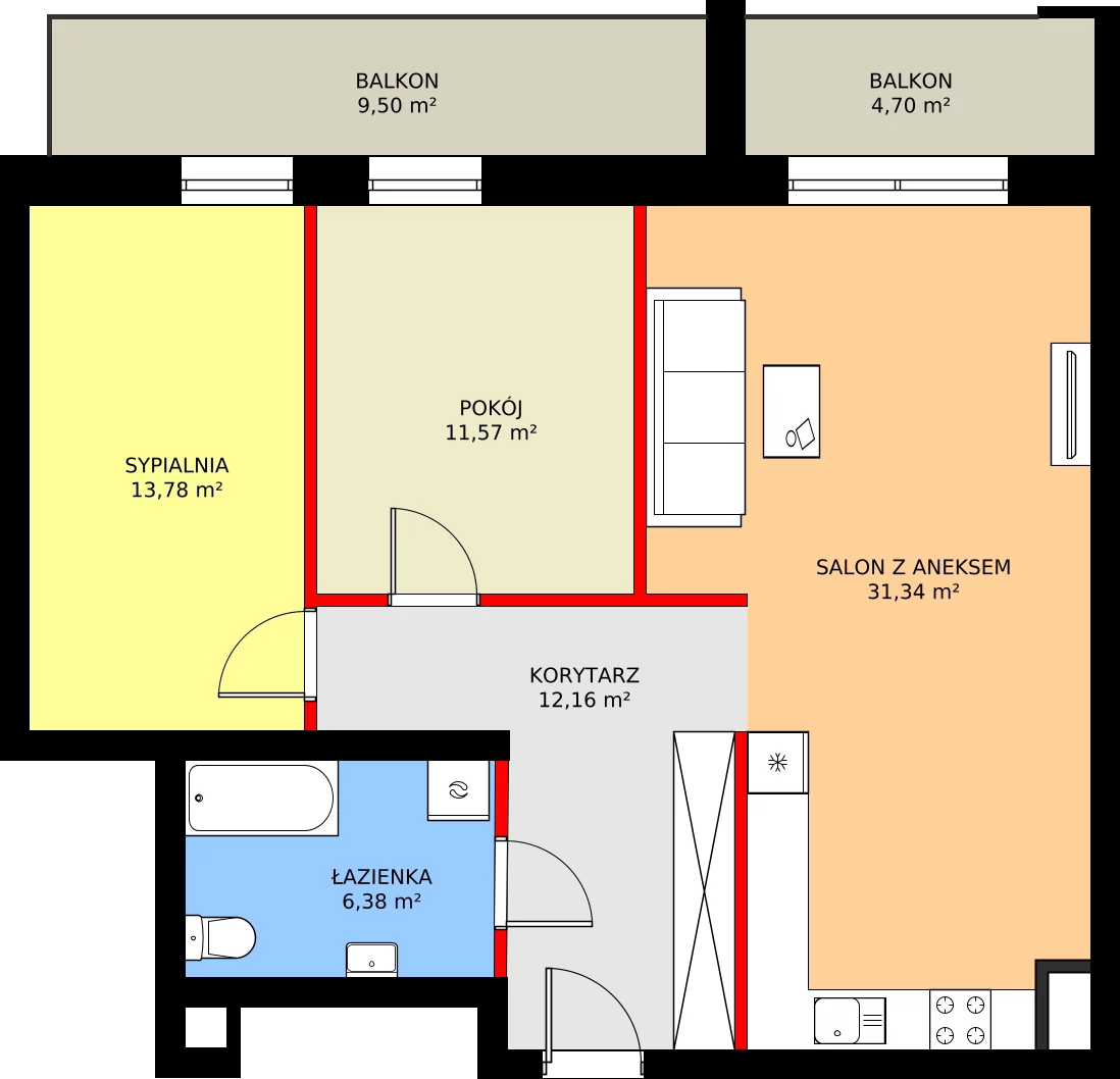3 pokoje, mieszkanie 77,49 m², piętro 4, oferta nr G42, Osiedle Dębowy Park, Siemianowice Śląskie, Bytków, ul. Oświęcimska 7a