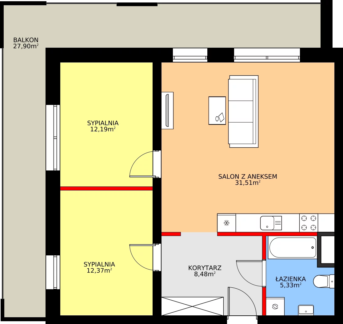 3 pokoje, mieszkanie 70,84 m², piętro 4, oferta nr G50, Osiedle Dębowy Park, Siemianowice Śląskie, Bytków, ul. Oświęcimska 7a