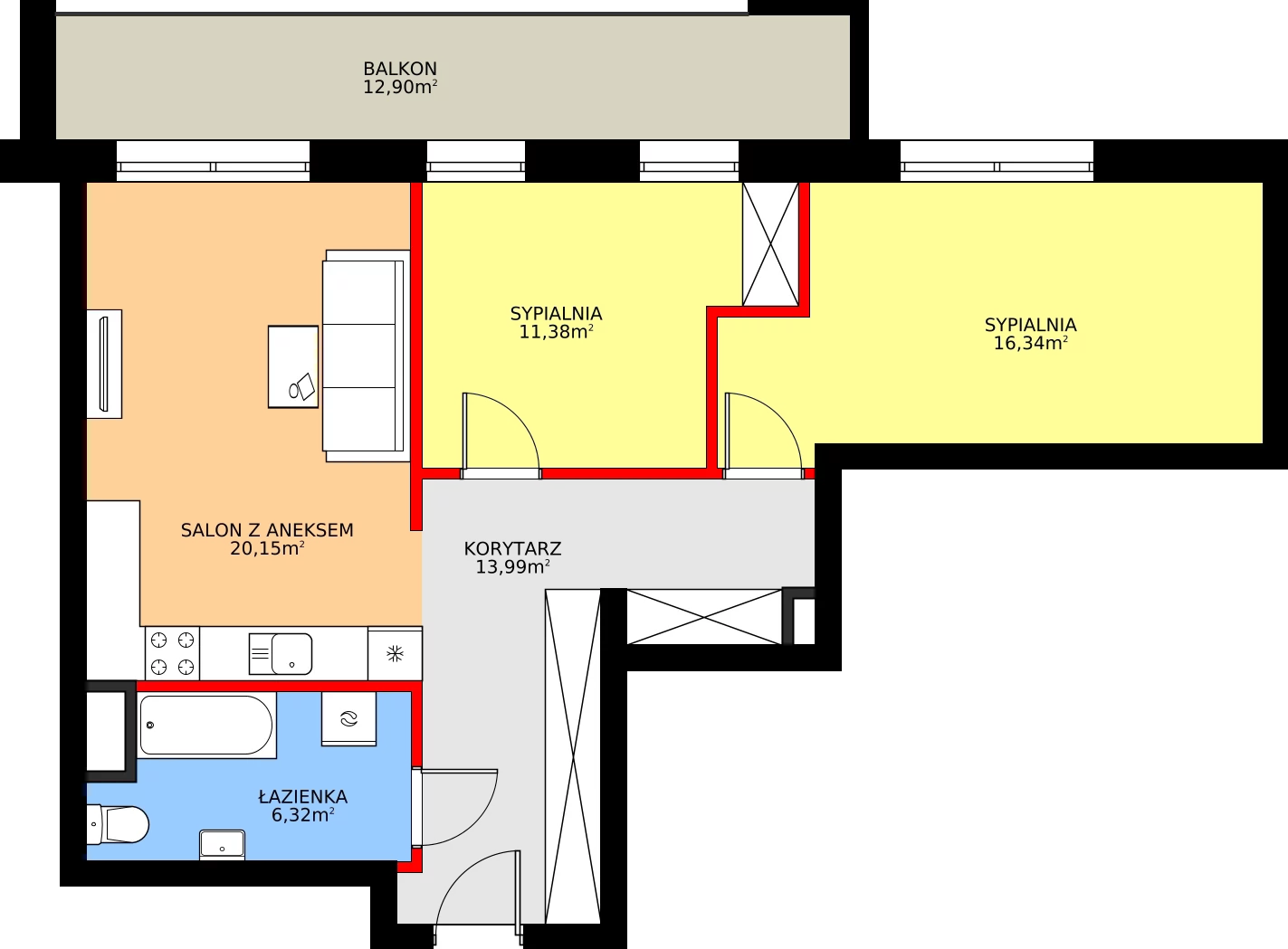 3 pokoje, mieszkanie 69,94 m², piętro 3, oferta nr G41, Osiedle Dębowy Park, Siemianowice Śląskie, Bytków, ul. Oświęcimska 7a