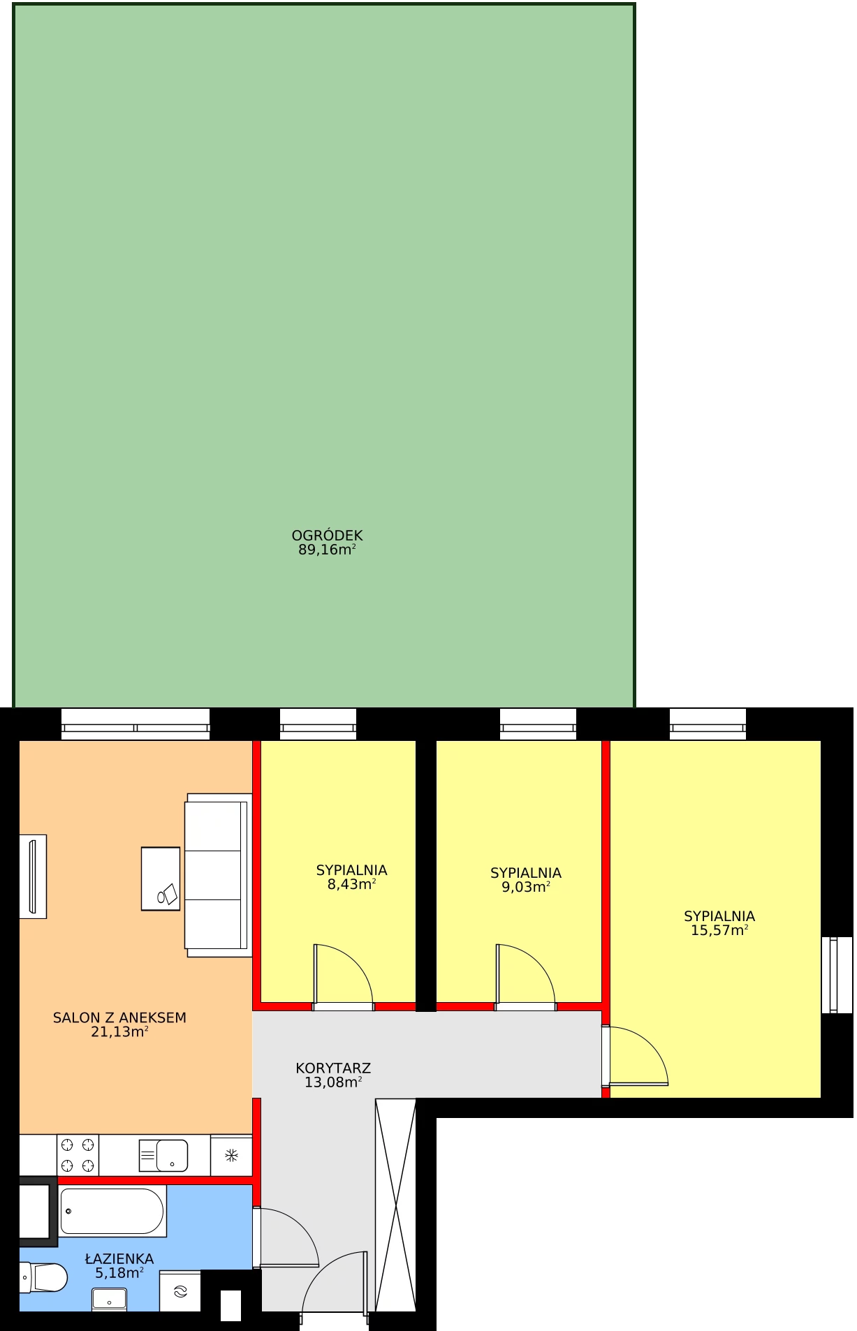 4 pokoje, mieszkanie 74,54 m², parter, oferta nr G2, Osiedle Dębowy Park, Siemianowice Śląskie, Bytków, ul. Oświęcimska 7a