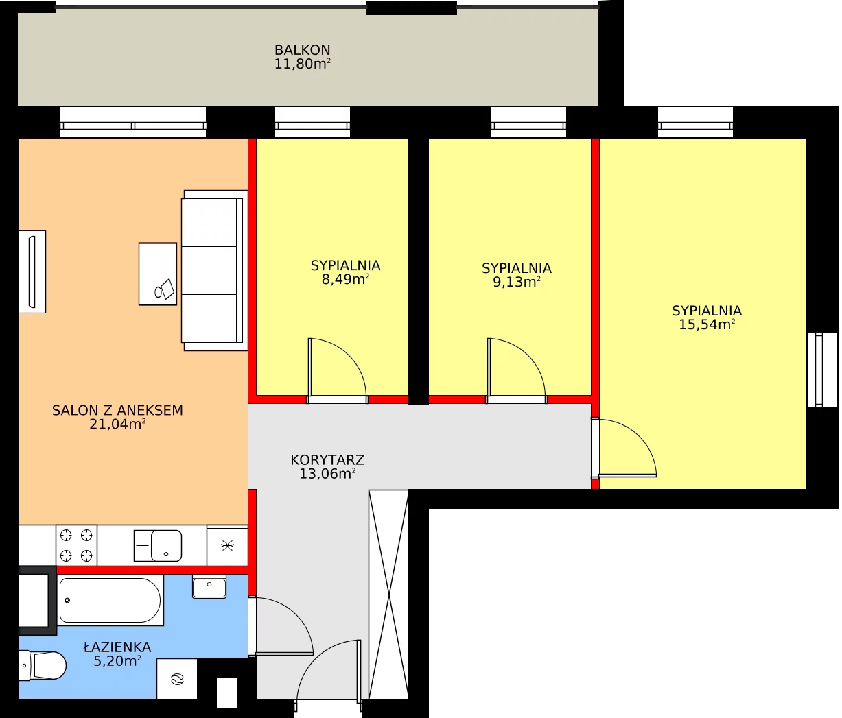 4 pokoje, mieszkanie 74,57 m², piętro 1, oferta nr G12, Osiedle Dębowy Park, Siemianowice Śląskie, Bytków, ul. Oświęcimska 7a
