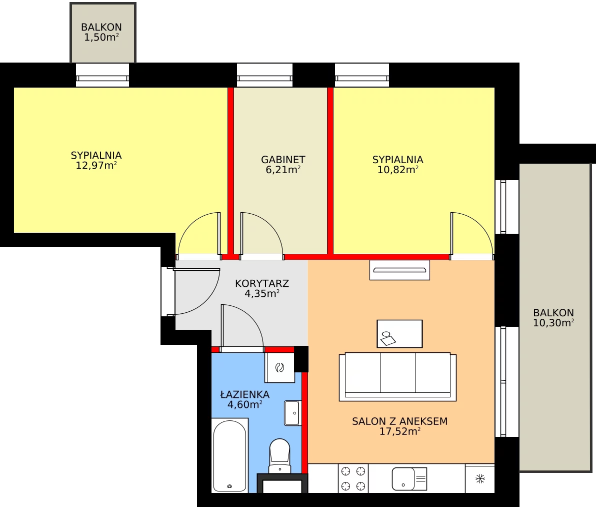 3 pokoje, mieszkanie 58,44 m², piętro 3, oferta nr H17, Osiedle Dębowy Park, Siemianowice Śląskie, Bytków, ul. Oświęcimska 7a