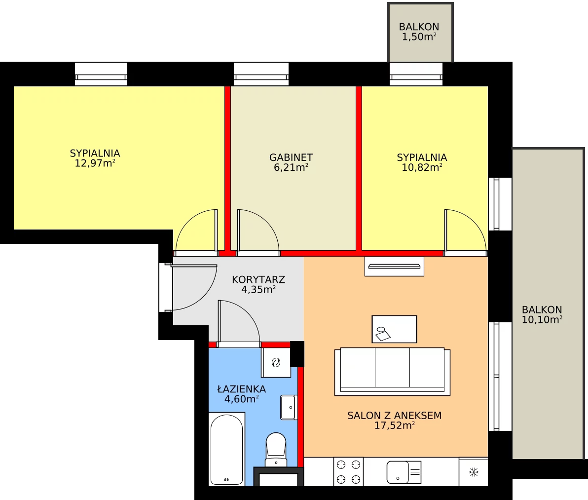 3 pokoje, mieszkanie 58,44 m², piętro 4, oferta nr H22, Osiedle Dębowy Park, Siemianowice Śląskie, Bytków, ul. Oświęcimska 7a