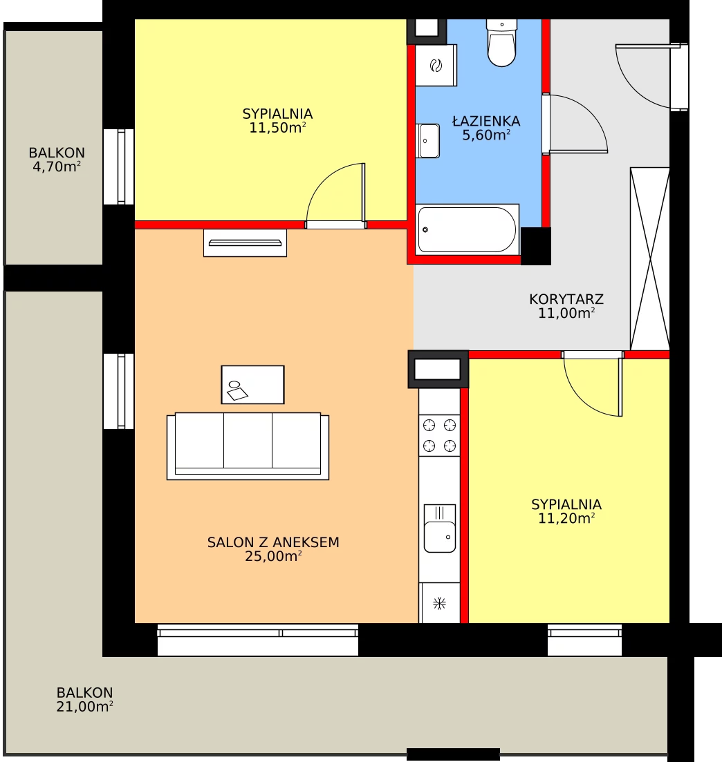3 pokoje, mieszkanie 65,50 m², piętro 4, oferta nr H25, Osiedle Dębowy Park, Siemianowice Śląskie, Bytków, ul. Oświęcimska 7a