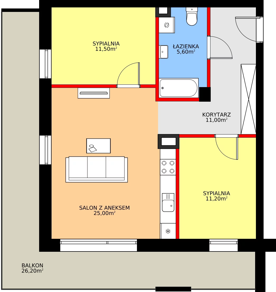 3 pokoje, mieszkanie 65,50 m², piętro 2, oferta nr H15, Osiedle Dębowy Park, Siemianowice Śląskie, Bytków, ul. Oświęcimska 7a
