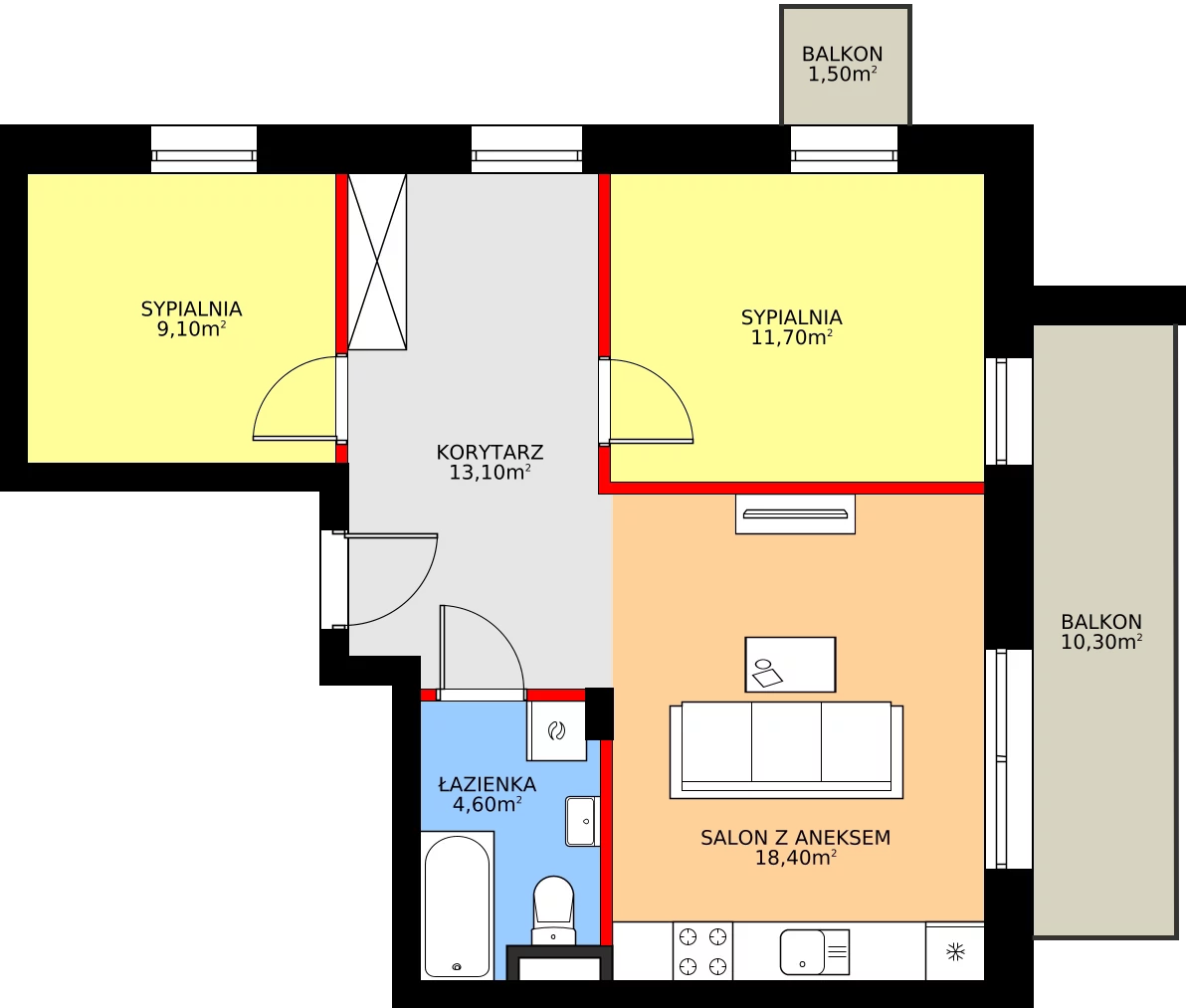 3 pokoje, mieszkanie 58,44 m², piętro 2, oferta nr H11, Osiedle Dębowy Park, Siemianowice Śląskie, Bytków, ul. Oświęcimska 7a