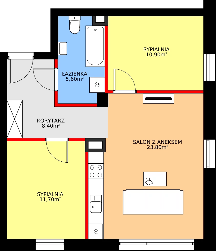 3 pokoje, mieszkanie 61,60 m², parter, oferta nr H2, Osiedle Dębowy Park, Siemianowice Śląskie, Bytków, ul. Oświęcimska 7a