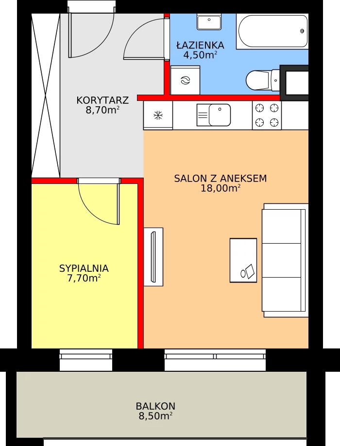 2 pokoje, mieszkanie 39,80 m², piętro 1, oferta nr I8, Osiedle Dębowy Park, Siemianowice Śląskie, Bytków, ul. Oświęcimska 7a