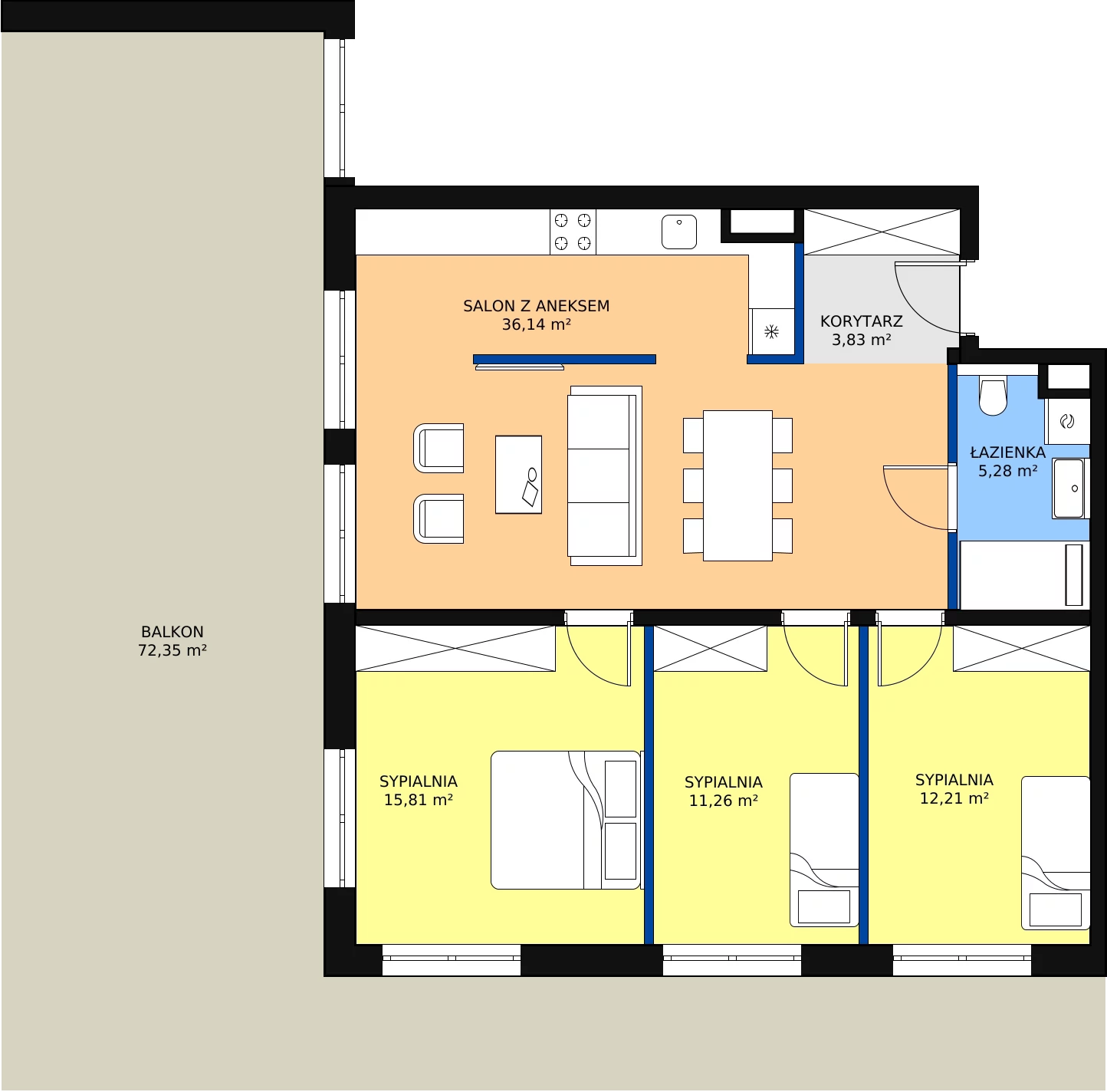 Zalety mieszkania 84.53 m², E.1.1