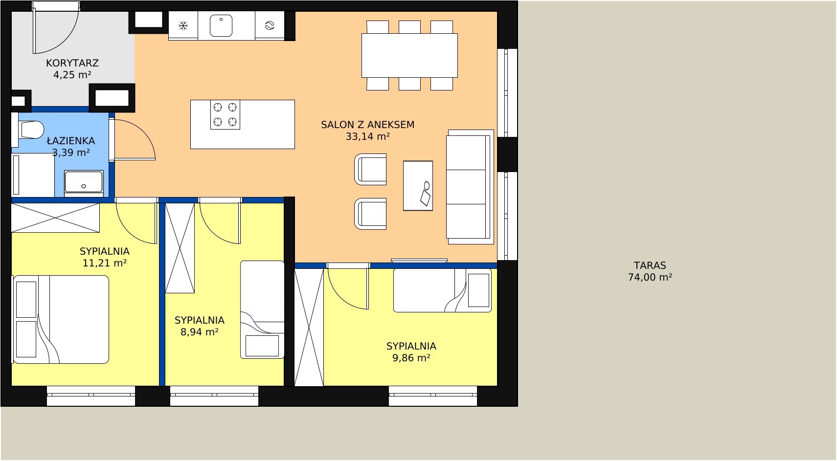 Zalety mieszkania 70.79 m², E.1.4