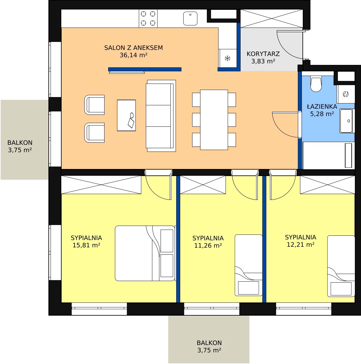 Zalety mieszkania 84.53 m², E.2.1