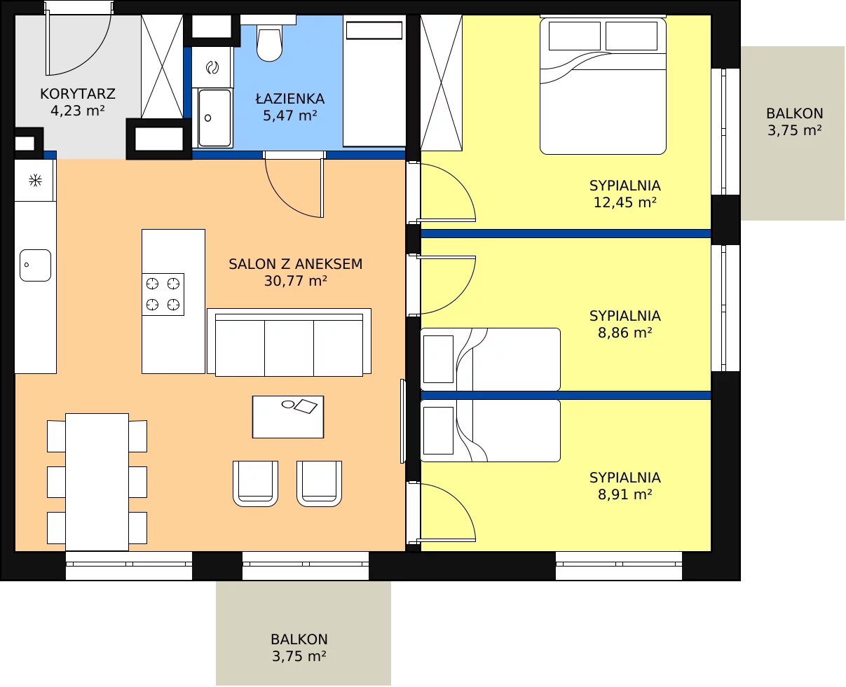 Zalety mieszkania 70.69 m², E.4.4