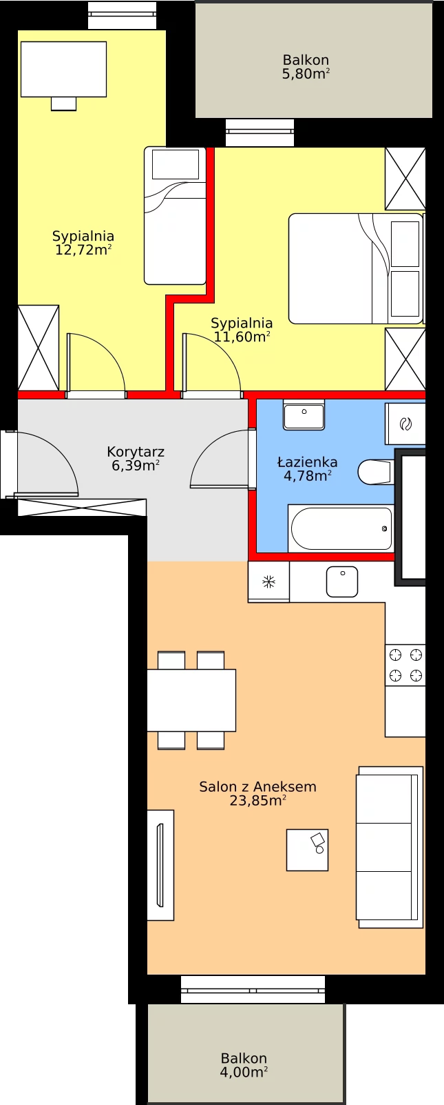 Zalety mieszkania 59.35 m², A14