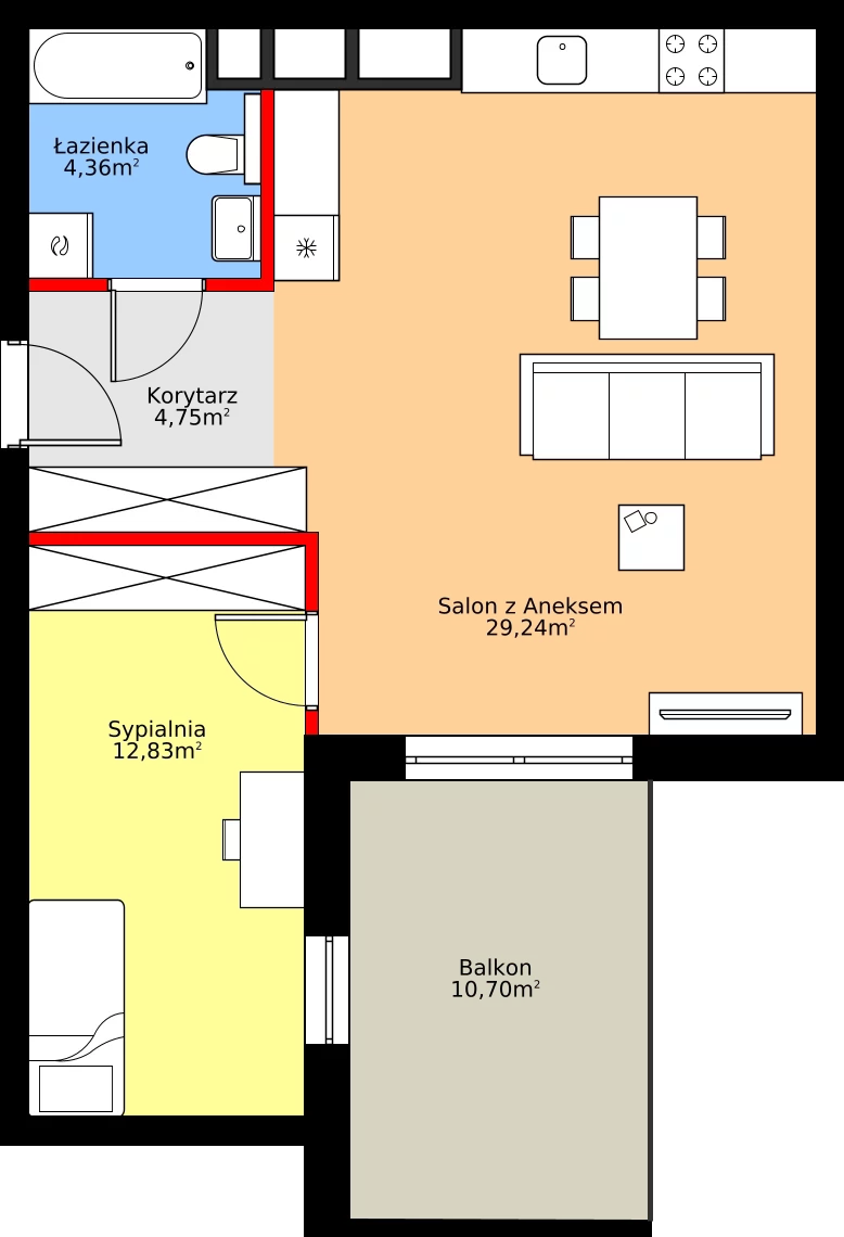 Zalety mieszkania 51.17 m², A22 z wykończeniem