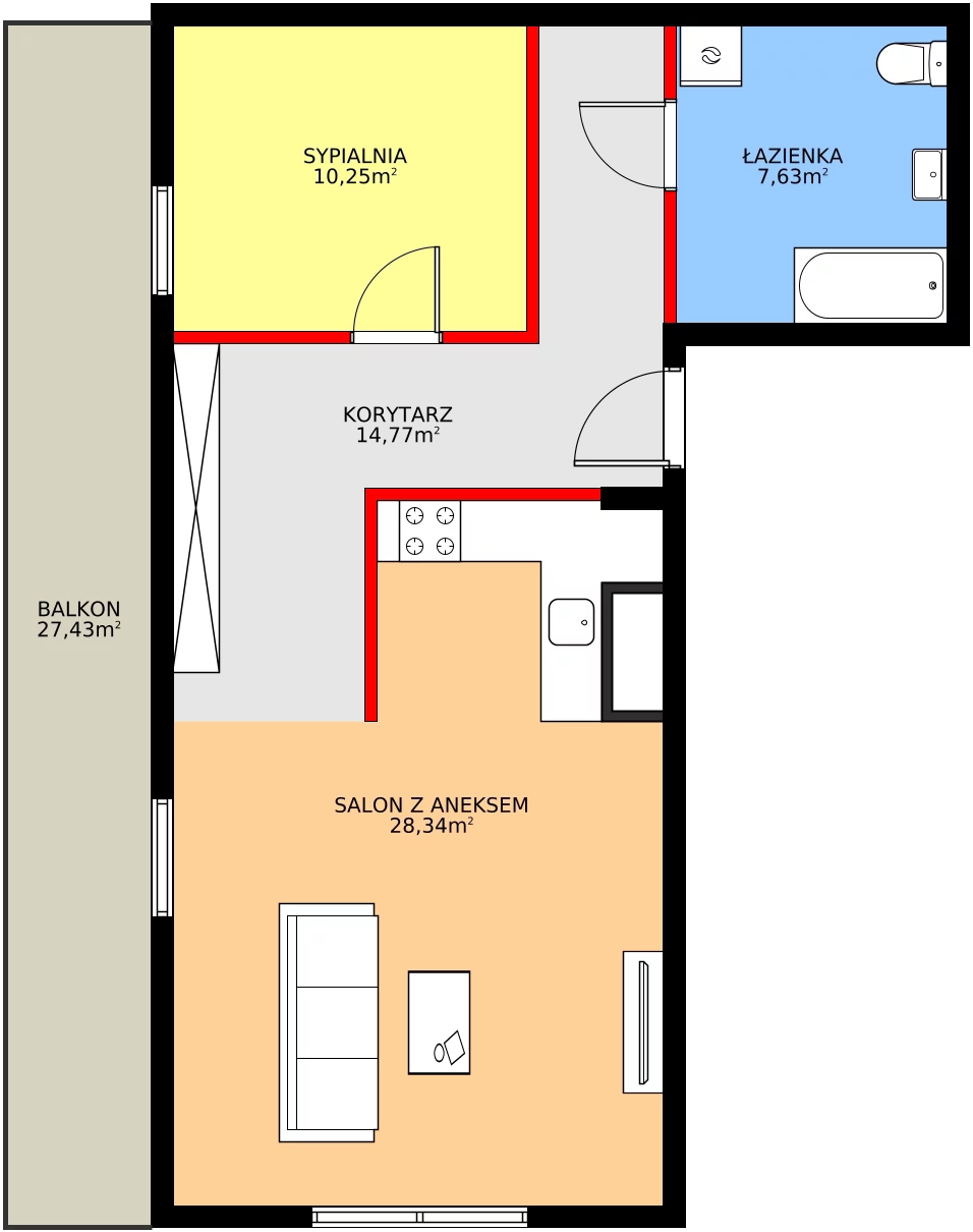 3 pokoje, mieszkanie 60,99 m², parter, oferta nr B5 z wykończeniem, Osiedle Gwiezdna, Sosnowiec, Zagórze, ul. Gwiezdna 18E