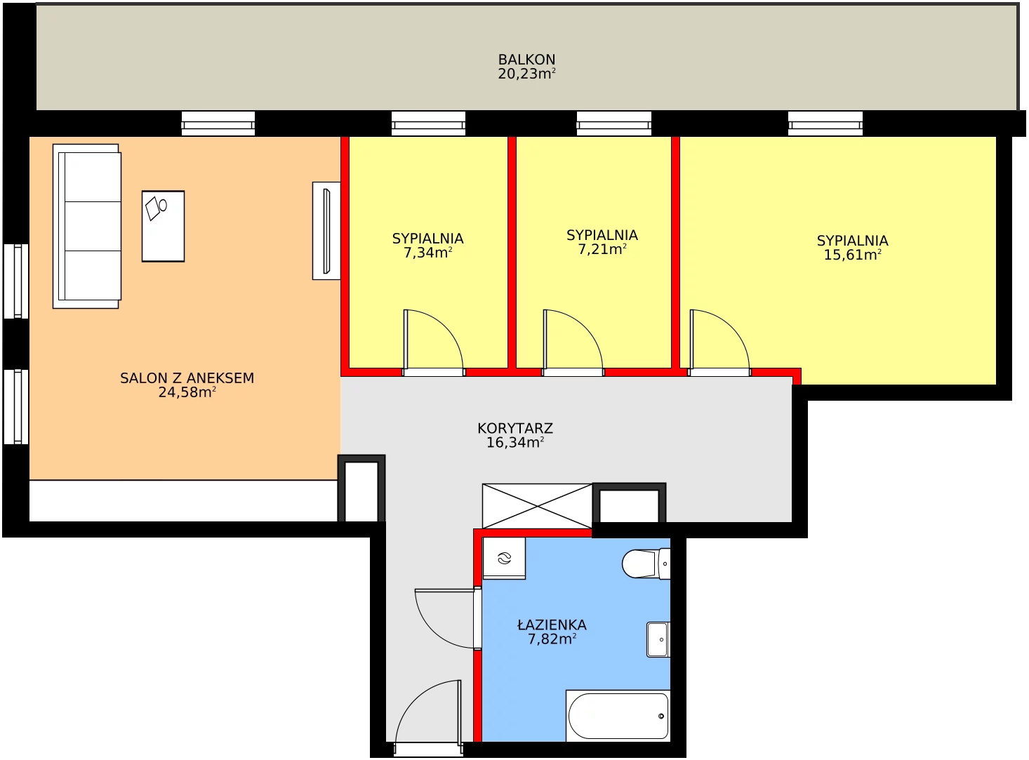 4 pokoje, mieszkanie 78,90 m², piętro 3, oferta nr B24, Osiedle Gwiezdna, Sosnowiec, Zagórze, ul. Gwiezdna 18E