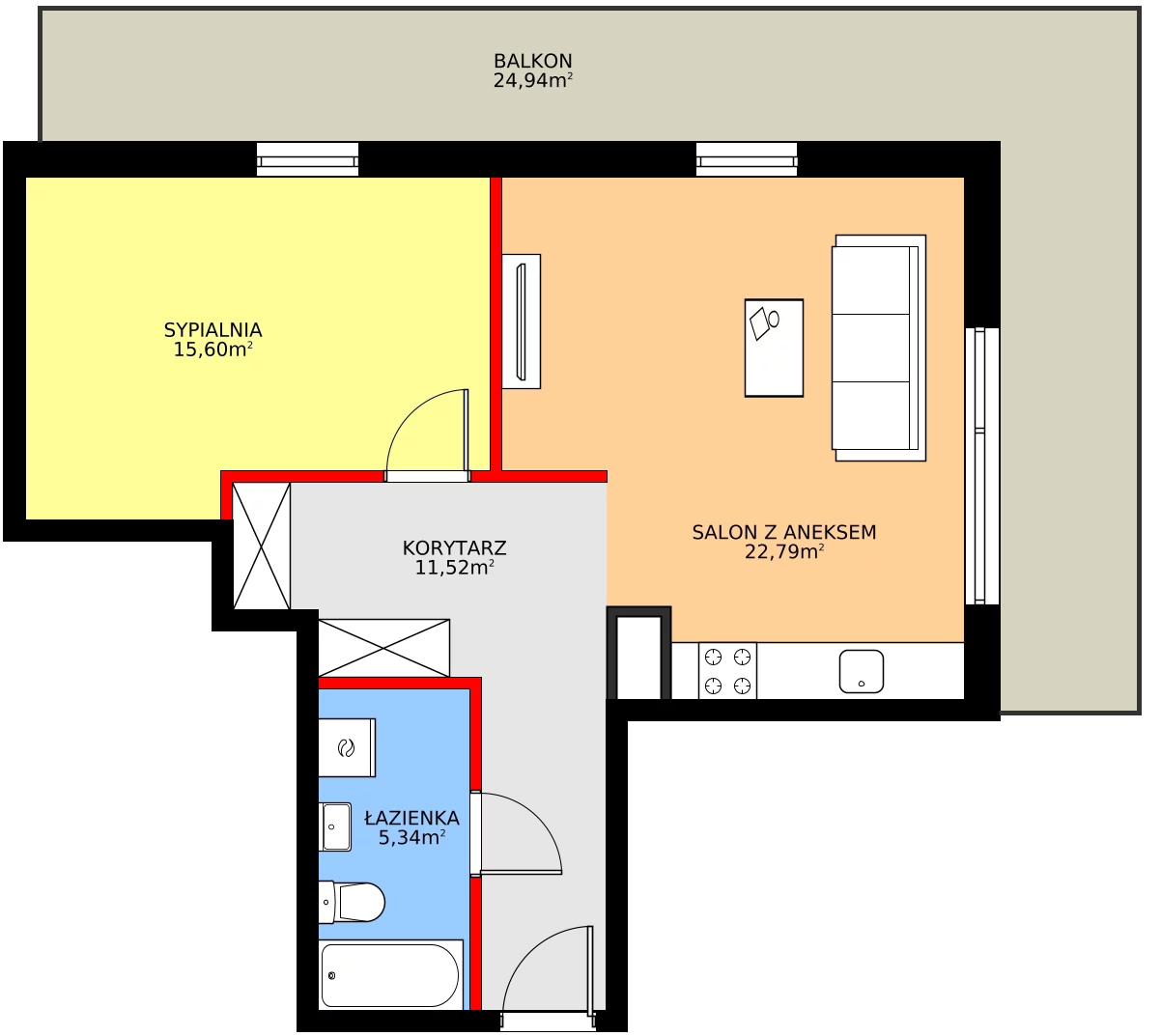 2 pokoje, mieszkanie 55,25 m², piętro 2, oferta nr B12, Osiedle Gwiezdna, Sosnowiec, Zagórze, ul. Gwiezdna 18E