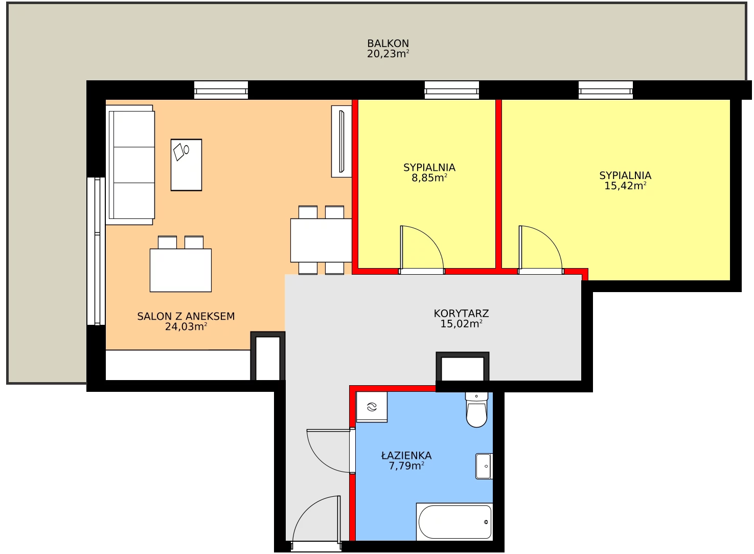 Zalety mieszkania 71.11 m², B42