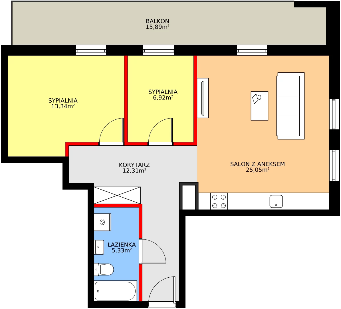 3 pokoje, mieszkanie 62,95 m², piętro 1, oferta nr B6, Osiedle Gwiezdna, Sosnowiec, Zagórze, ul. Gwiezdna 18E