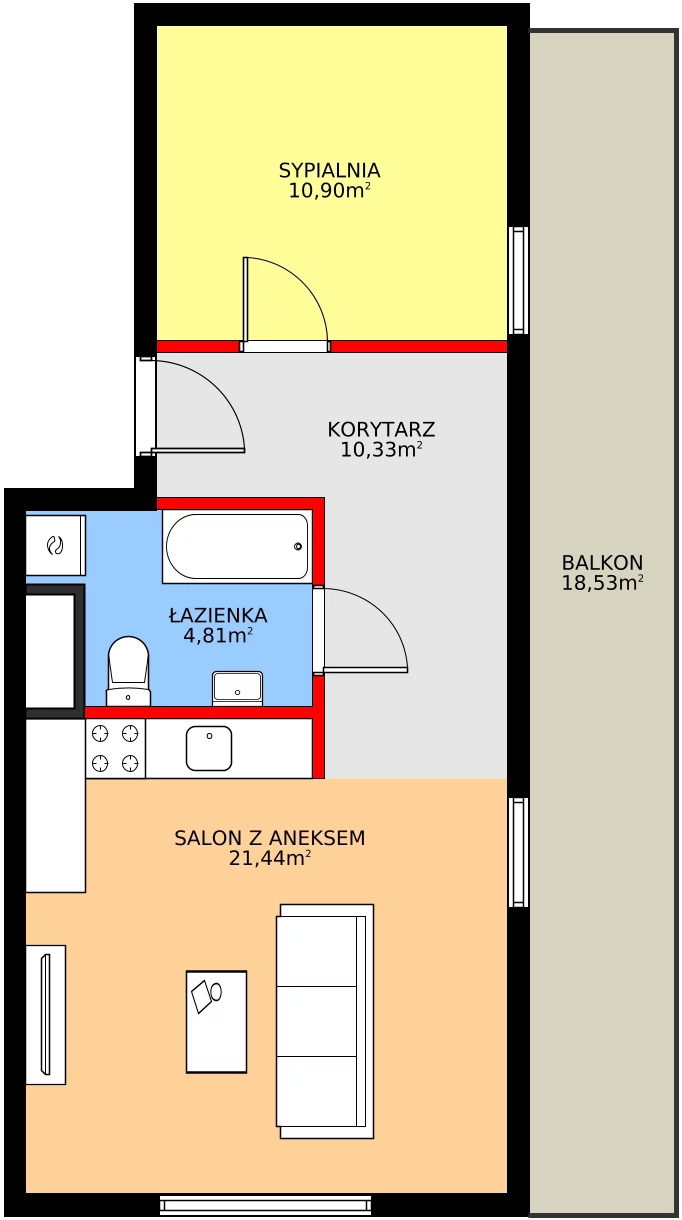 2 pokoje, mieszkanie 47,50 m², parter, oferta nr B2, Osiedle Gwiezdna, Sosnowiec, Zagórze, ul. Gwiezdna 18E
