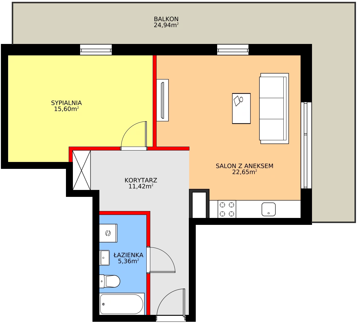 Zalety mieszkania 55.03 m², B25