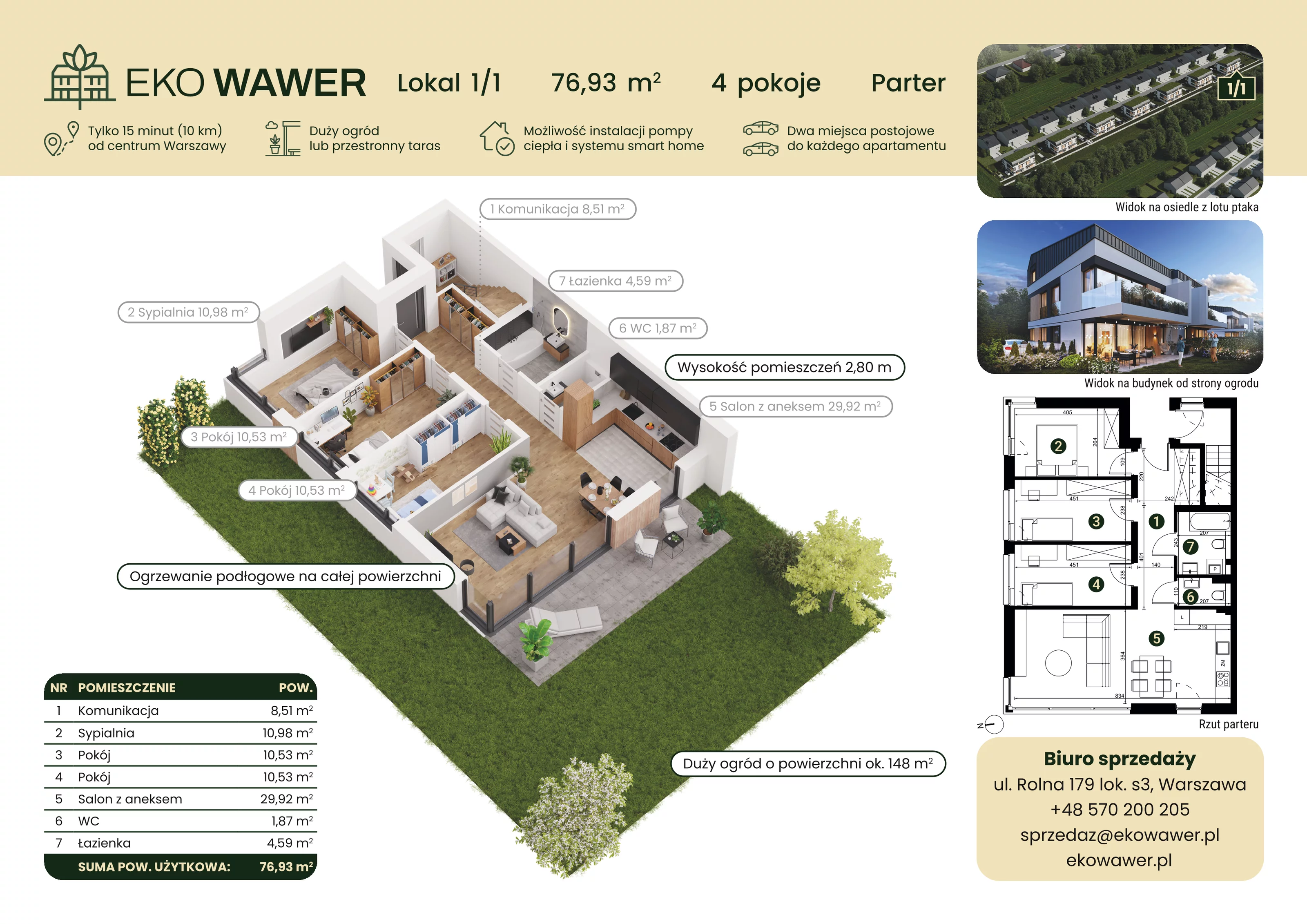 4 pokoje, mieszkanie 76,93 m², parter, oferta nr 1/1, Eko Wawer, Warszawa, Wawer, Zerzeń, ul. Chodzieska