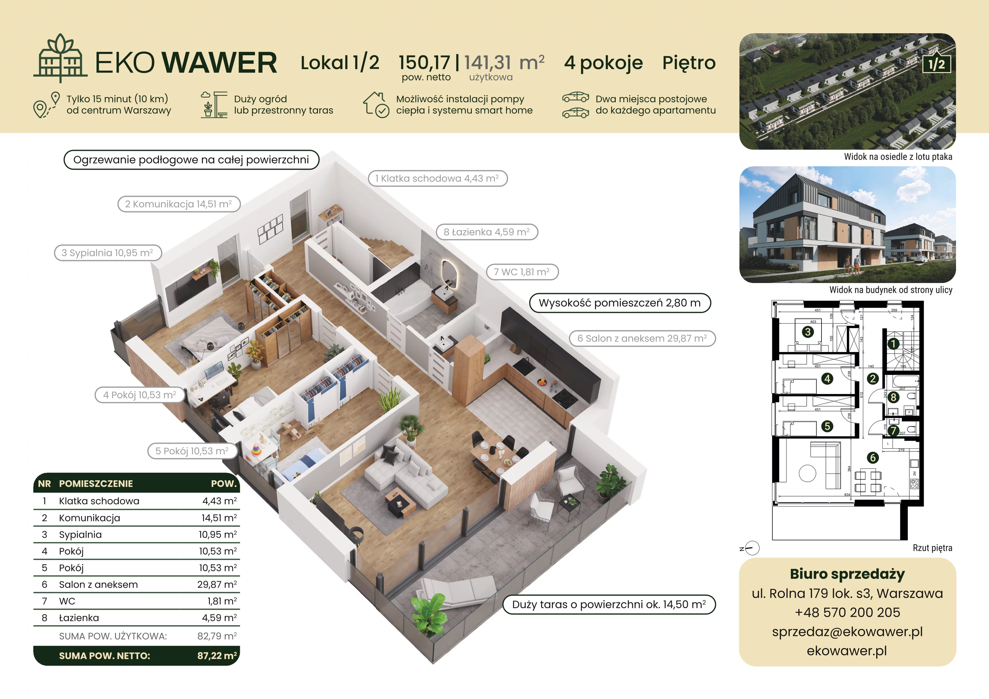 5 pokoi, mieszkanie 141,31 m², piętro 1, oferta nr 1/2, Eko Wawer, Warszawa, Wawer, Zerzeń, ul. Chodzieska