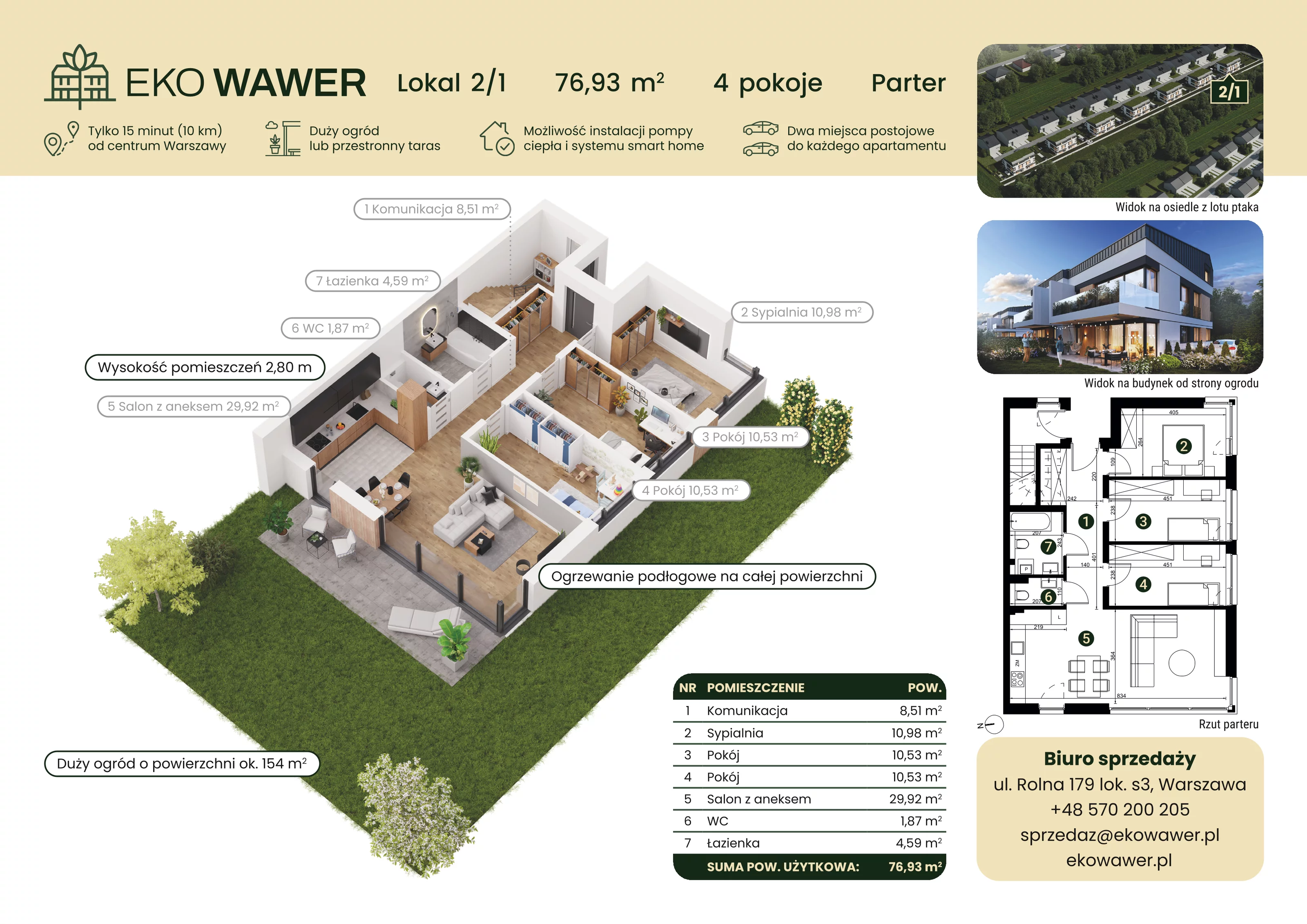 4 pokoje, mieszkanie 76,93 m², parter, oferta nr 2/1, Eko Wawer, Warszawa, Wawer, Zerzeń, ul. Chodzieska