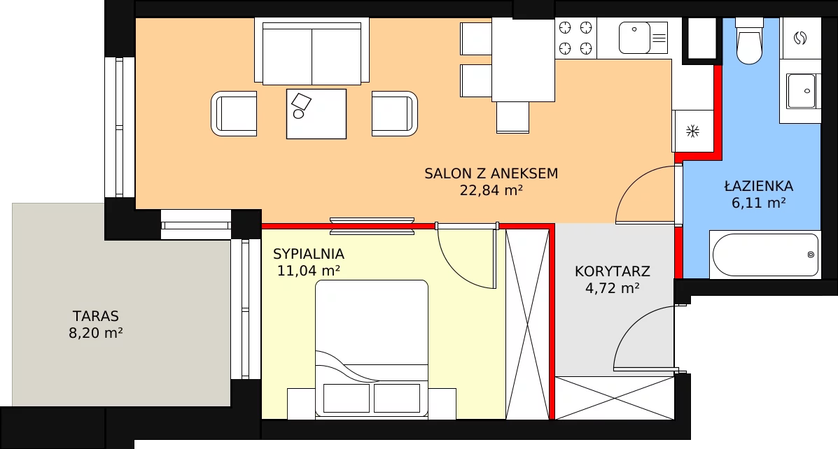 Nowy apartament, 44,71 m², 2 pokoje, parter, oferta nr M22