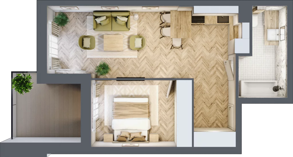 2 pokoje, apartament 44,71 m², parter, oferta nr M22, Apartamenty Przystań, Olecko, ul. Kościuszki