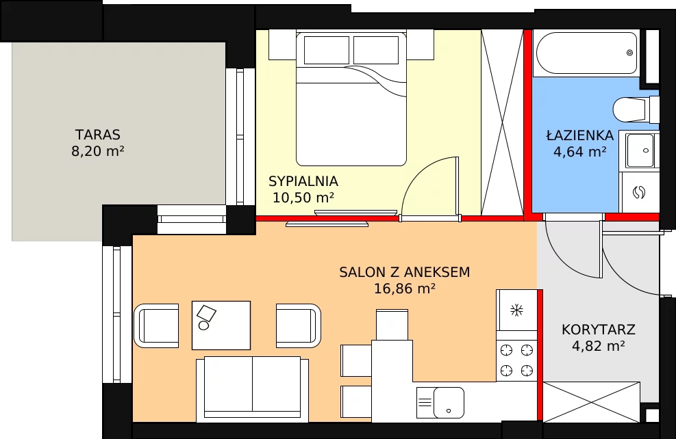 Nowy apartament, 36,82 m², 2 pokoje, parter, oferta nr M27