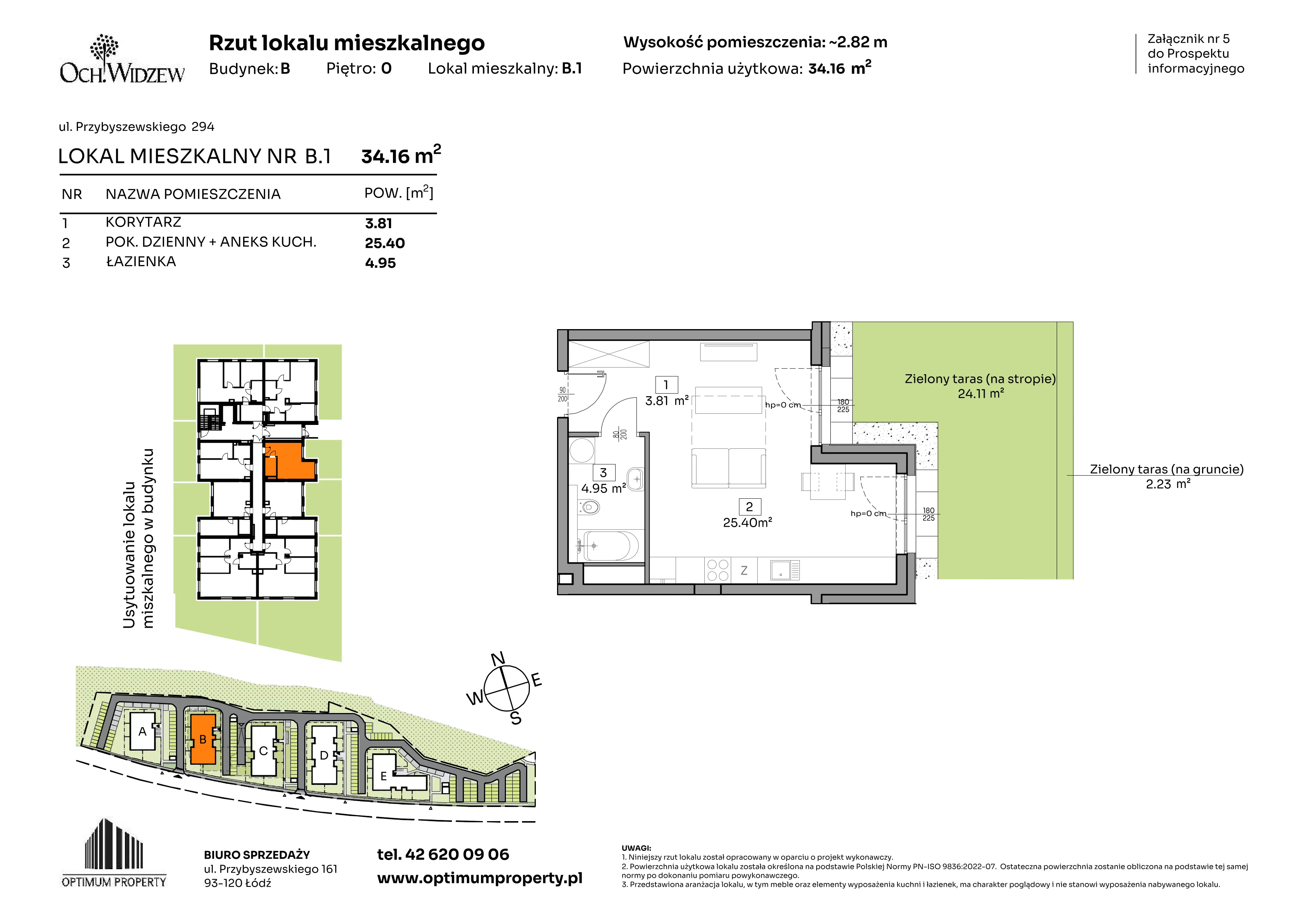 1 pokój, mieszkanie 34,16 m², parter, oferta nr B.1, Och!Widzew, Łódź, Widzew, ul. Przybyszewskiego 292-300