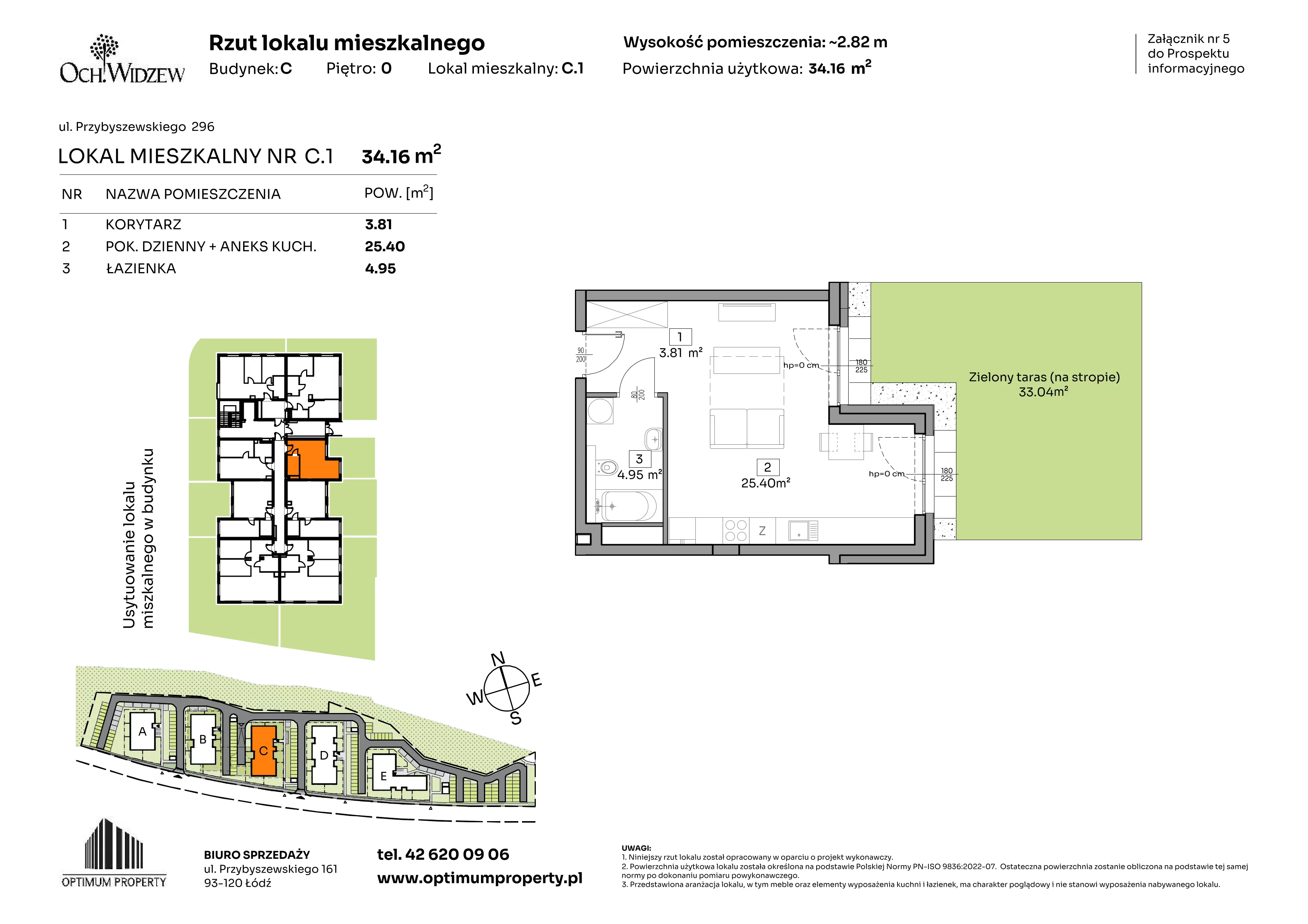 1 pokój, mieszkanie 34,16 m², parter, oferta nr C.1, Och!Widzew, Łódź, Widzew, ul. Przybyszewskiego 292-300
