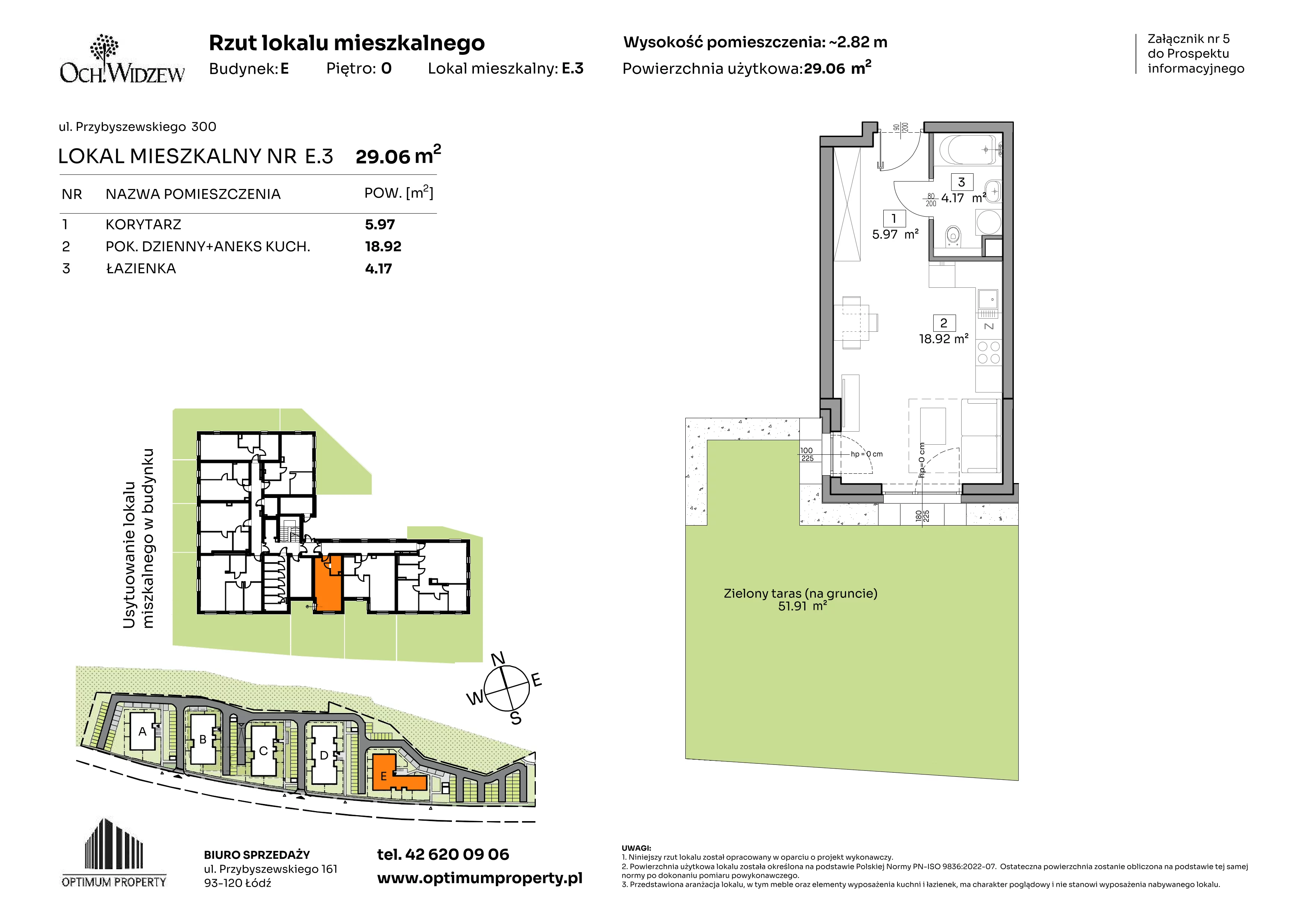 1 pokój, mieszkanie 29,06 m², parter, oferta nr E.3, Och!Widzew, Łódź, Widzew, ul. Przybyszewskiego 292-300