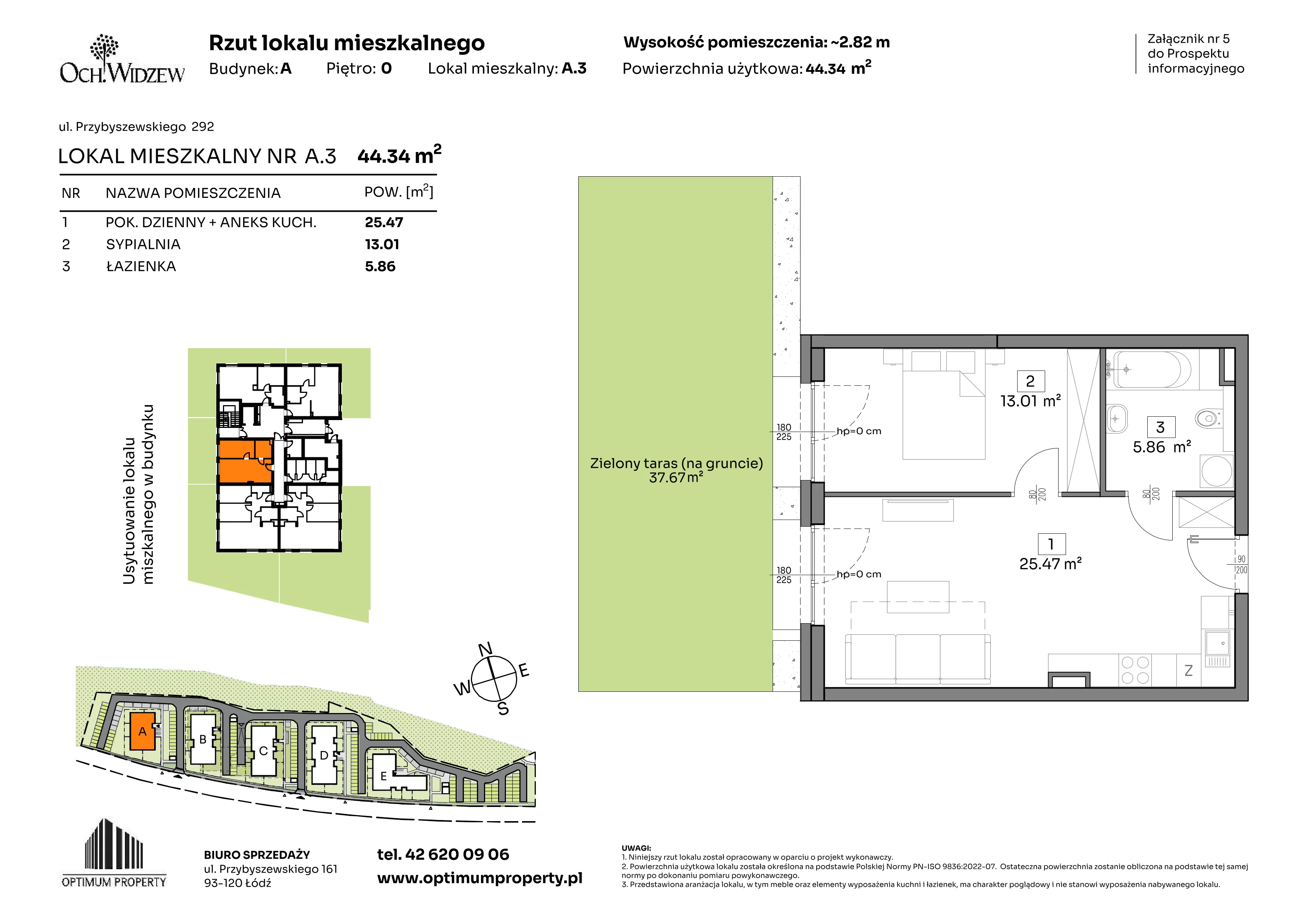 2 pokoje, mieszkanie 44,34 m², parter, oferta nr A.3, Och!Widzew, Łódź, Widzew, ul. Przybyszewskiego 292-300