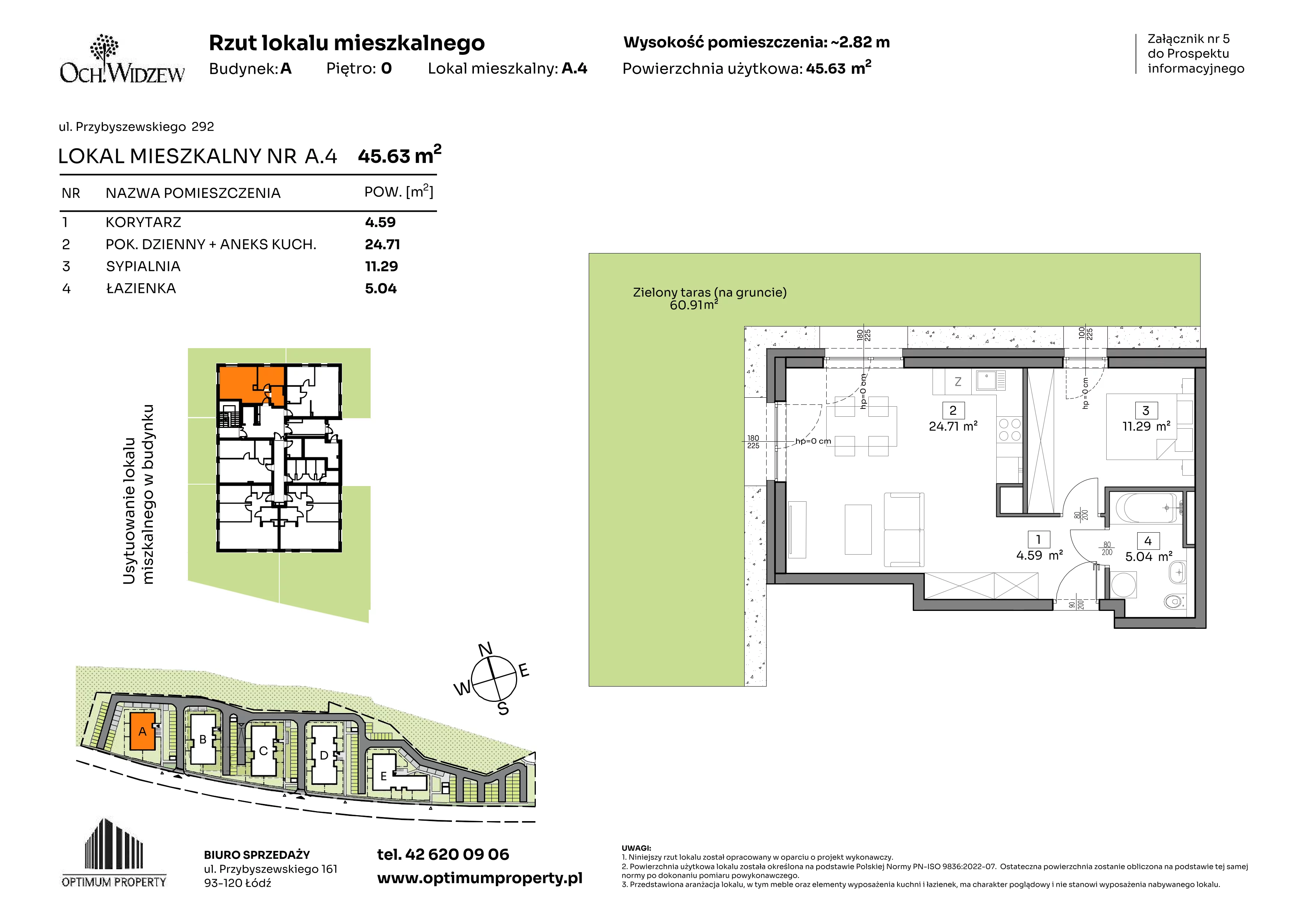 2 pokoje, mieszkanie 45,63 m², parter, oferta nr A.4, Och!Widzew, Łódź, Widzew, ul. Przybyszewskiego 292-300