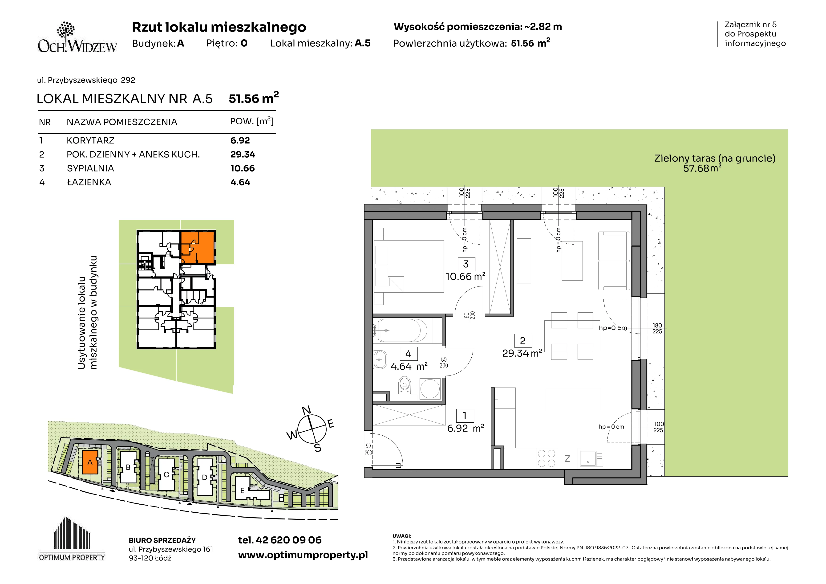 2 pokoje, mieszkanie 51,56 m², parter, oferta nr A.5, Och!Widzew, Łódź, Widzew, ul. Przybyszewskiego 292-300