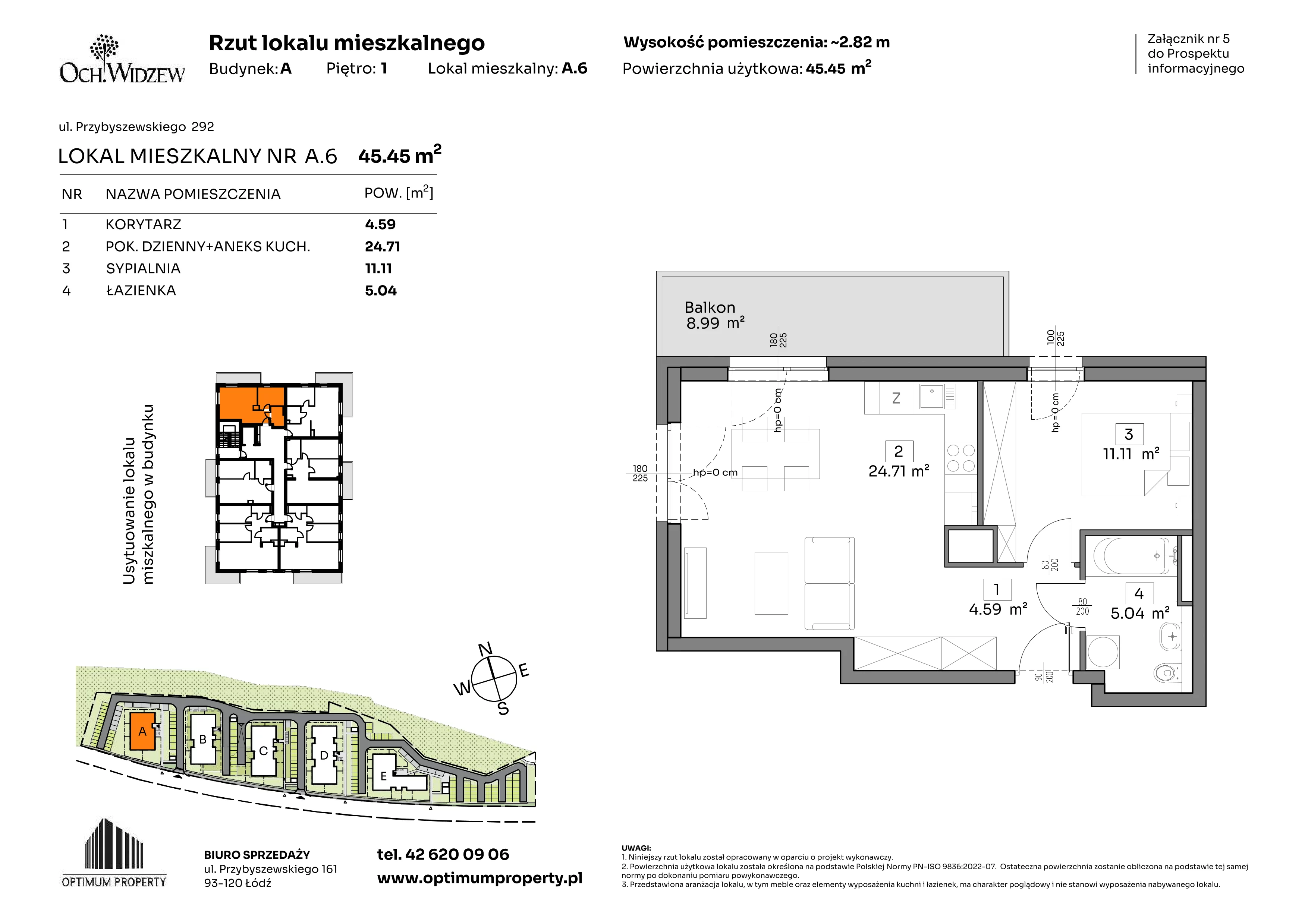2 pokoje, mieszkanie 45,45 m², piętro 1, oferta nr A.6, Och!Widzew, Łódź, Widzew, ul. Przybyszewskiego 292-300