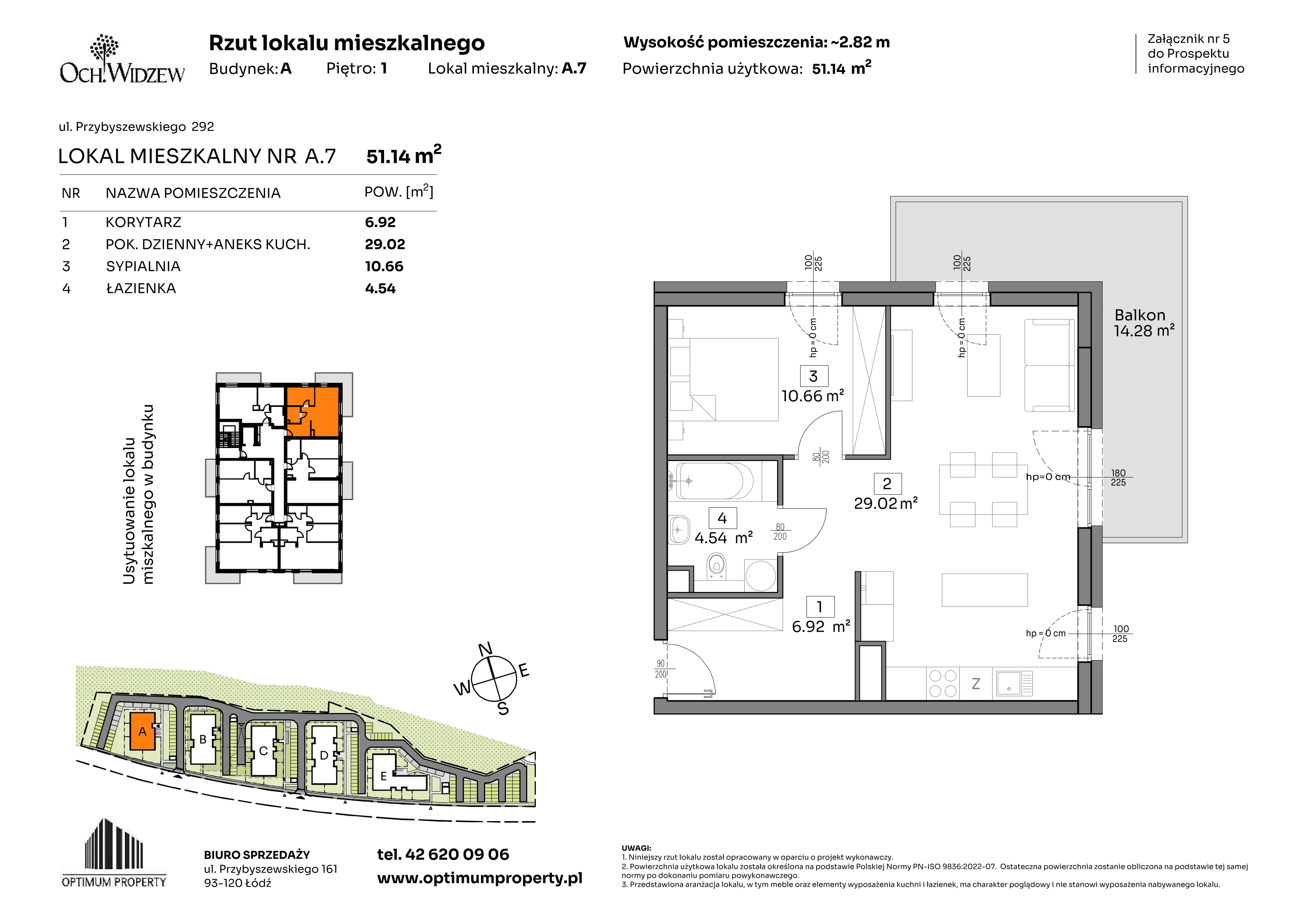 2 pokoje, mieszkanie 51,14 m², piętro 1, oferta nr A.7, Och!Widzew, Łódź, Widzew, ul. Przybyszewskiego 292-300