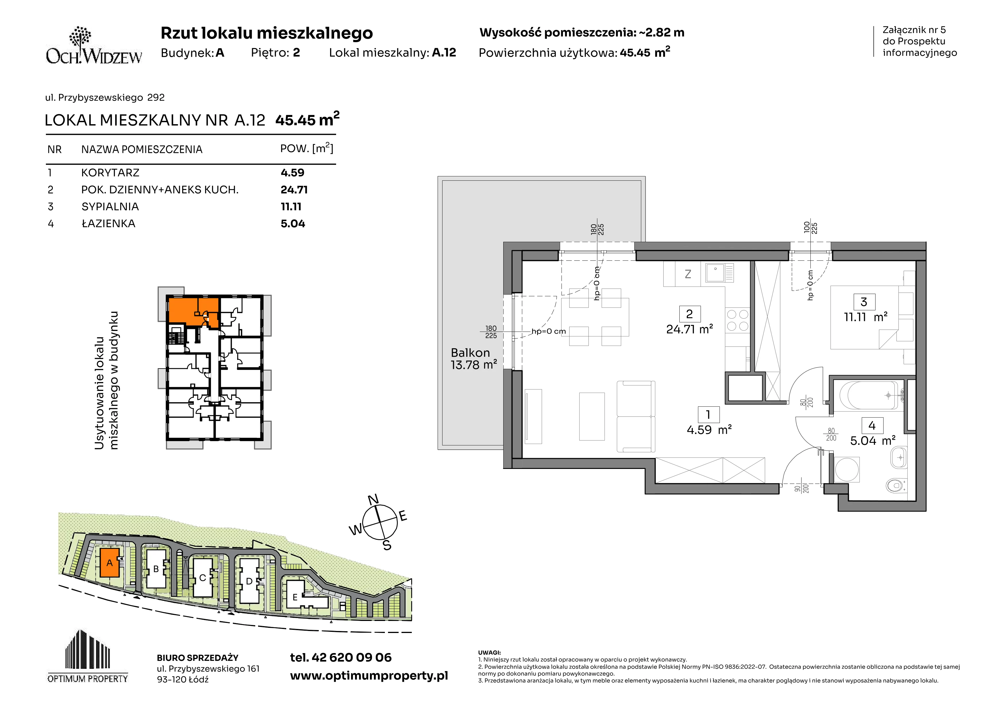 2 pokoje, mieszkanie 45,45 m², piętro 2, oferta nr A.12, Och!Widzew, Łódź, Widzew, ul. Przybyszewskiego 292-300