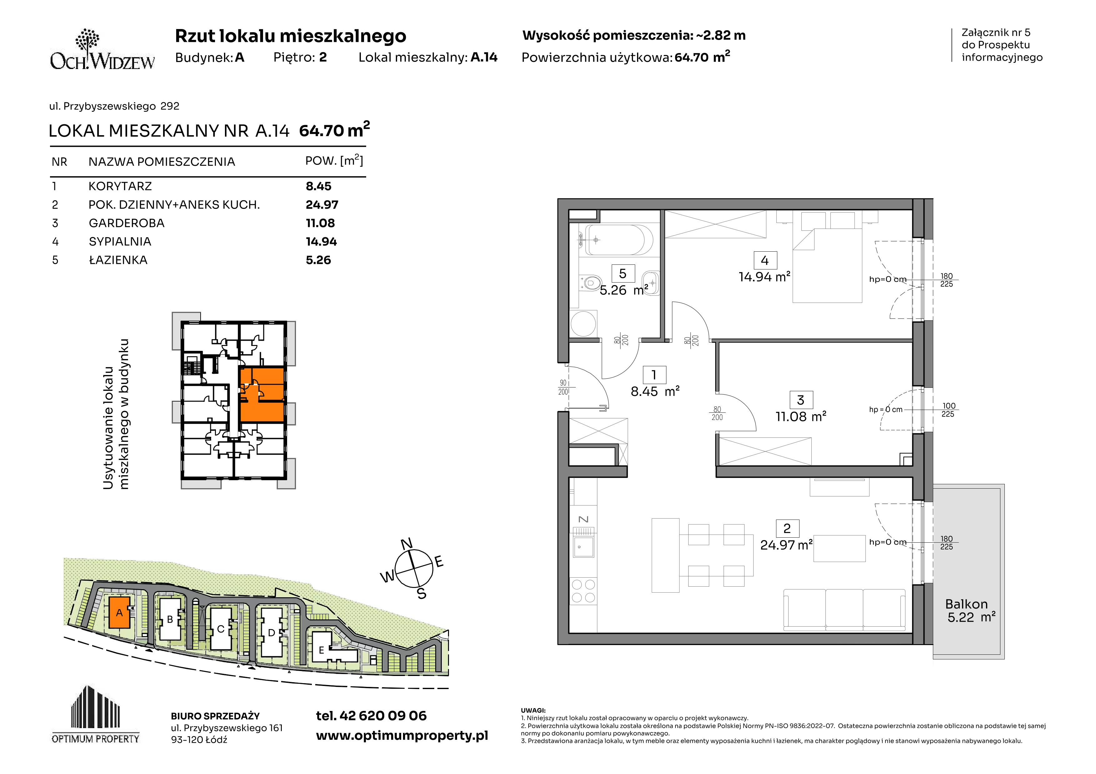 2 pokoje, mieszkanie 64,70 m², piętro 2, oferta nr A.14, Och!Widzew, Łódź, Widzew, ul. Przybyszewskiego 292-300