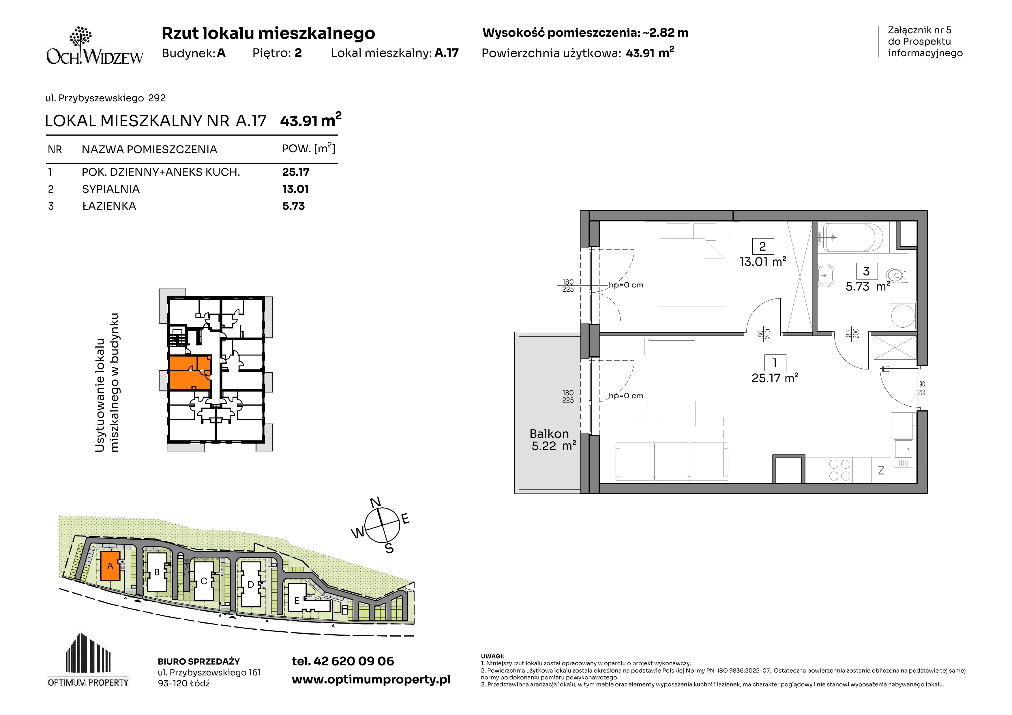2 pokoje, mieszkanie 43,91 m², piętro 2, oferta nr A.17, Och!Widzew, Łódź, Widzew, ul. Przybyszewskiego 292-300