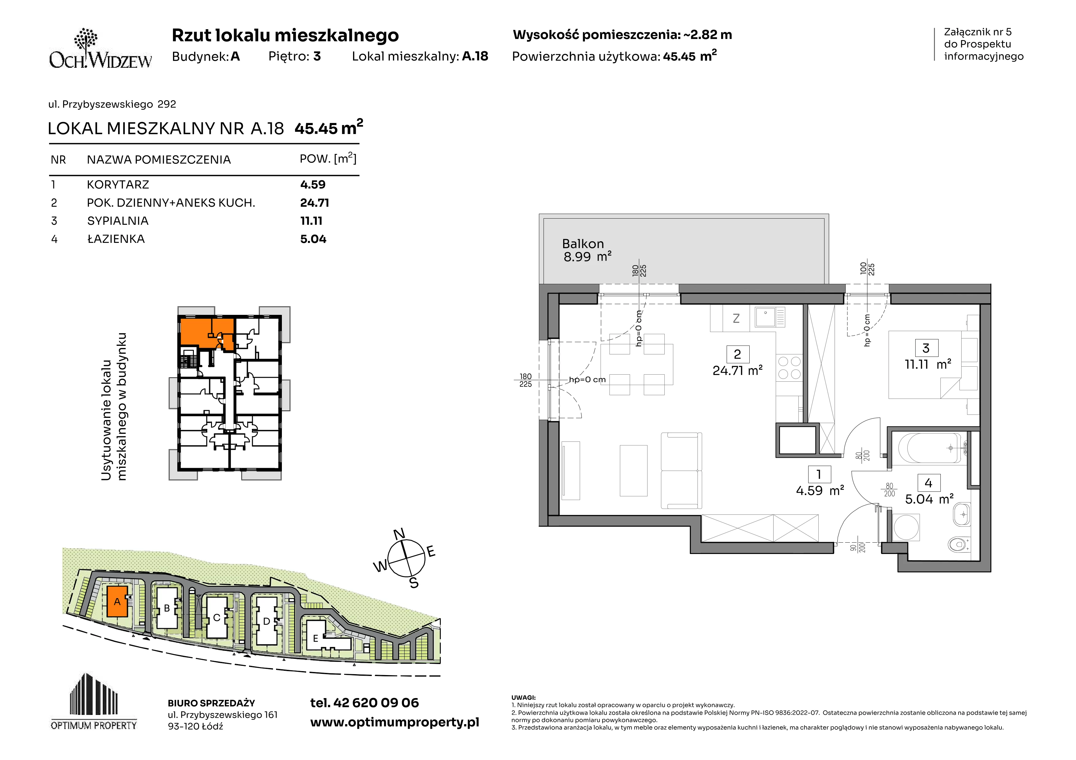 2 pokoje, mieszkanie 45,45 m², piętro 3, oferta nr A.18, Och!Widzew, Łódź, Widzew, ul. Przybyszewskiego 292-300