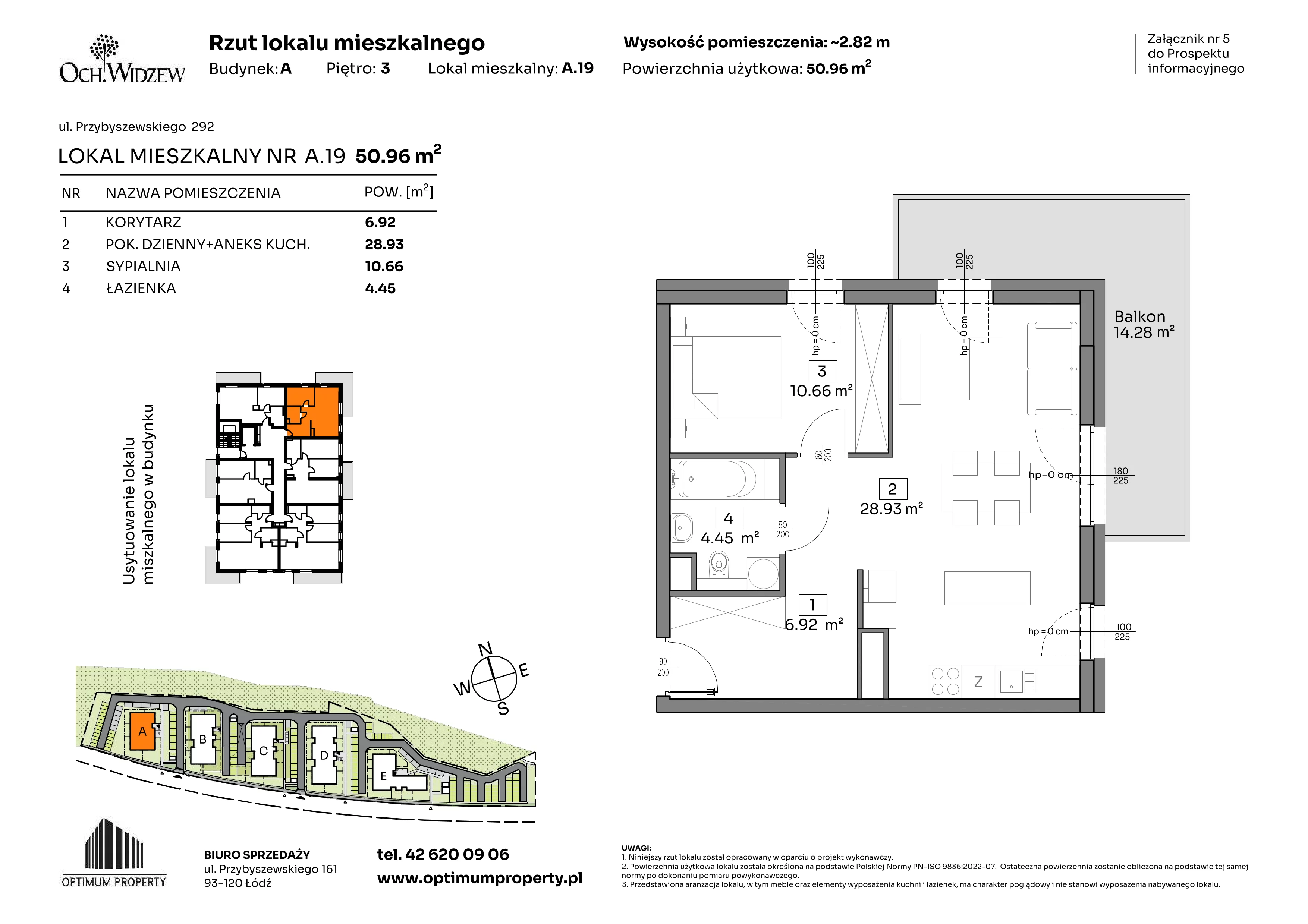 2 pokoje, mieszkanie 50,96 m², piętro 3, oferta nr A.19, Och!Widzew, Łódź, Widzew, ul. Przybyszewskiego 292-300